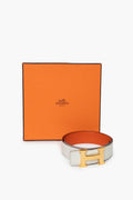 Hermes White/Orange With Gold H Buckle Belt Size 70