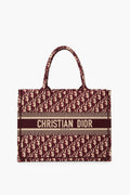 Christian Dior Red Oblique Embroidery Medium Book Tote Bag