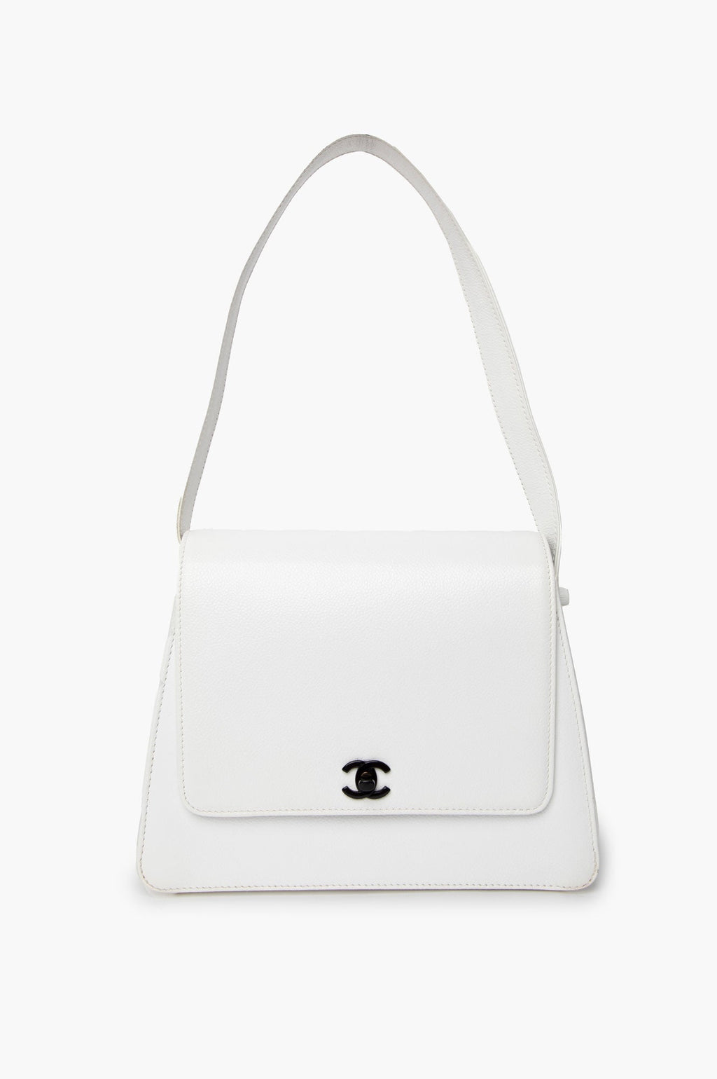 Chanel 1997-1999 White Caviar Flap Shoulder Bag