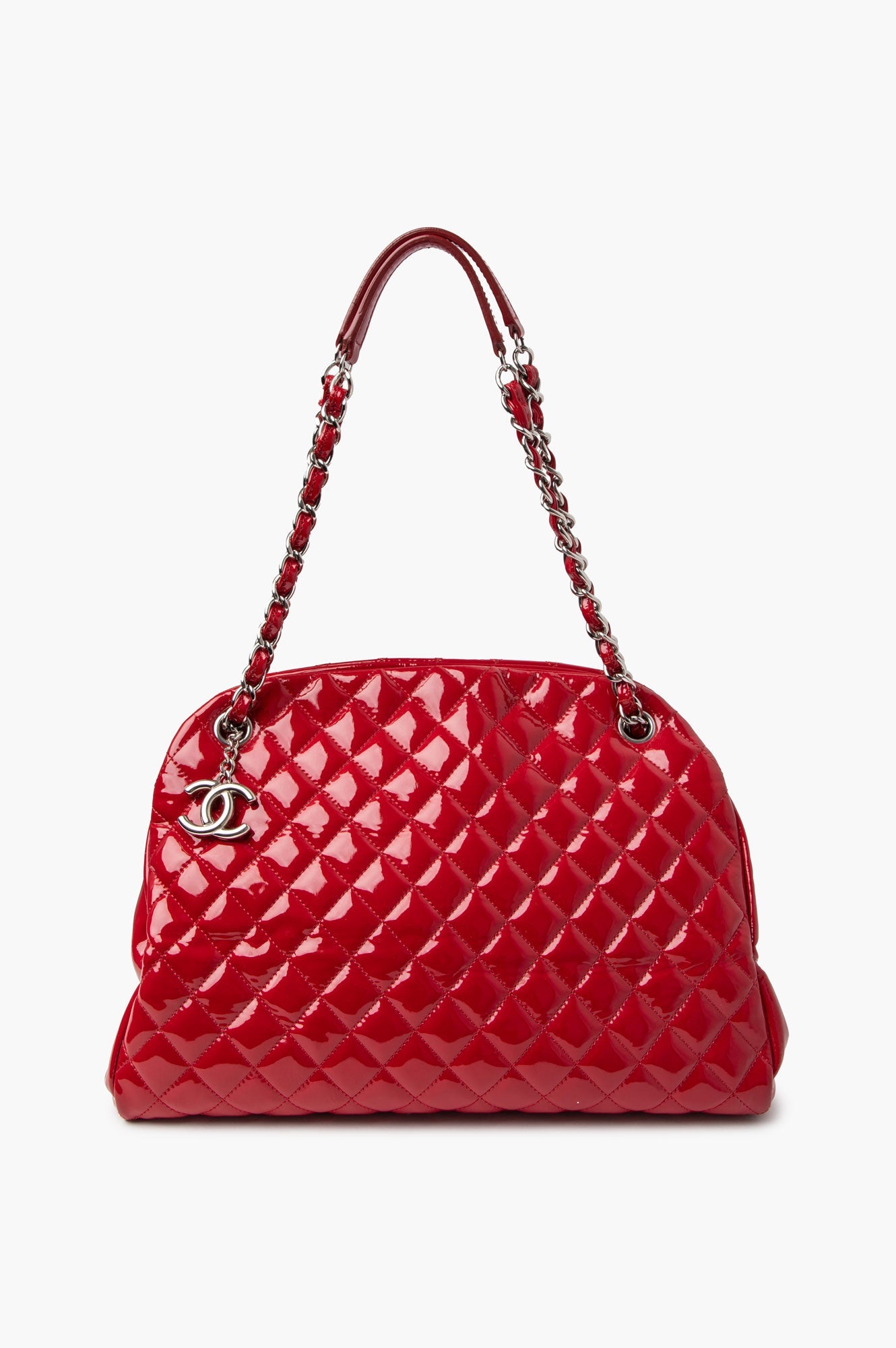 Chanel Red Mademoiselle Patent Bowling Bag