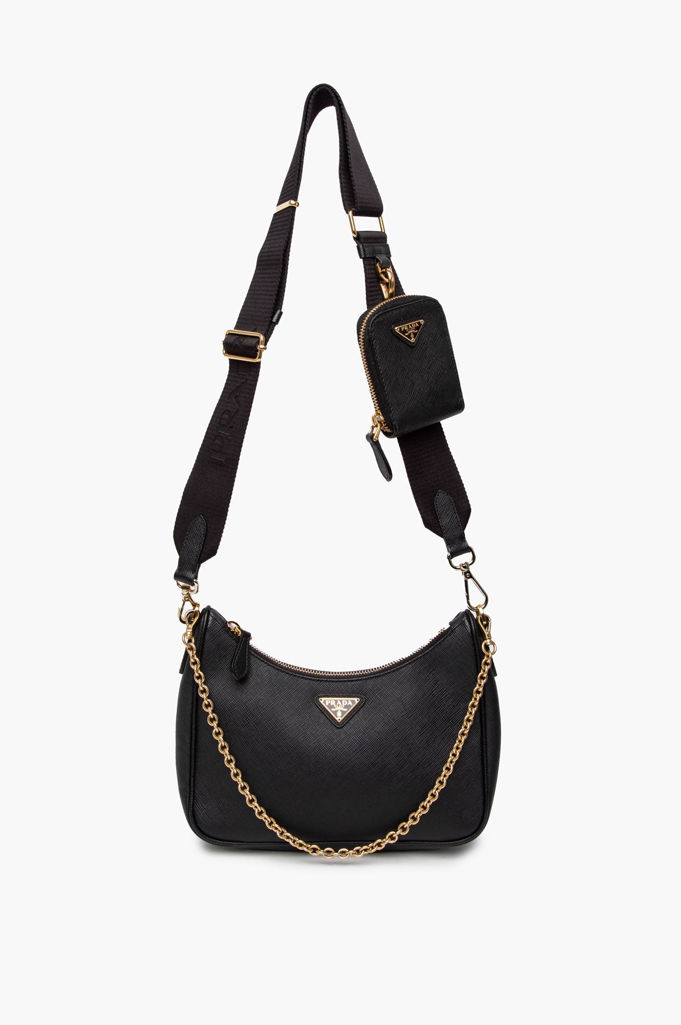 Prada Black Saffiano Leather Re-Edition 2005 Shoulder Bag with Straps