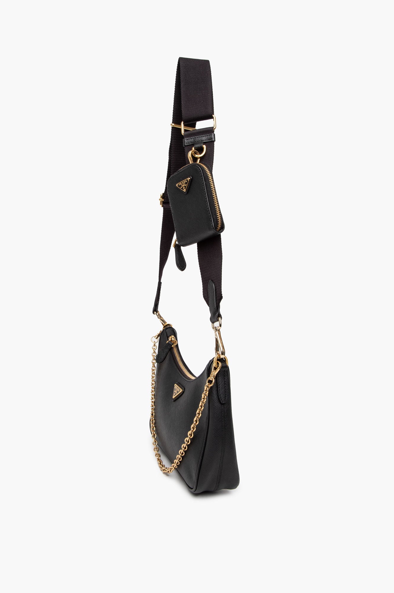 Prada Black Saffiano Leather Re-Edition 2005 Shoulder Bag with Straps