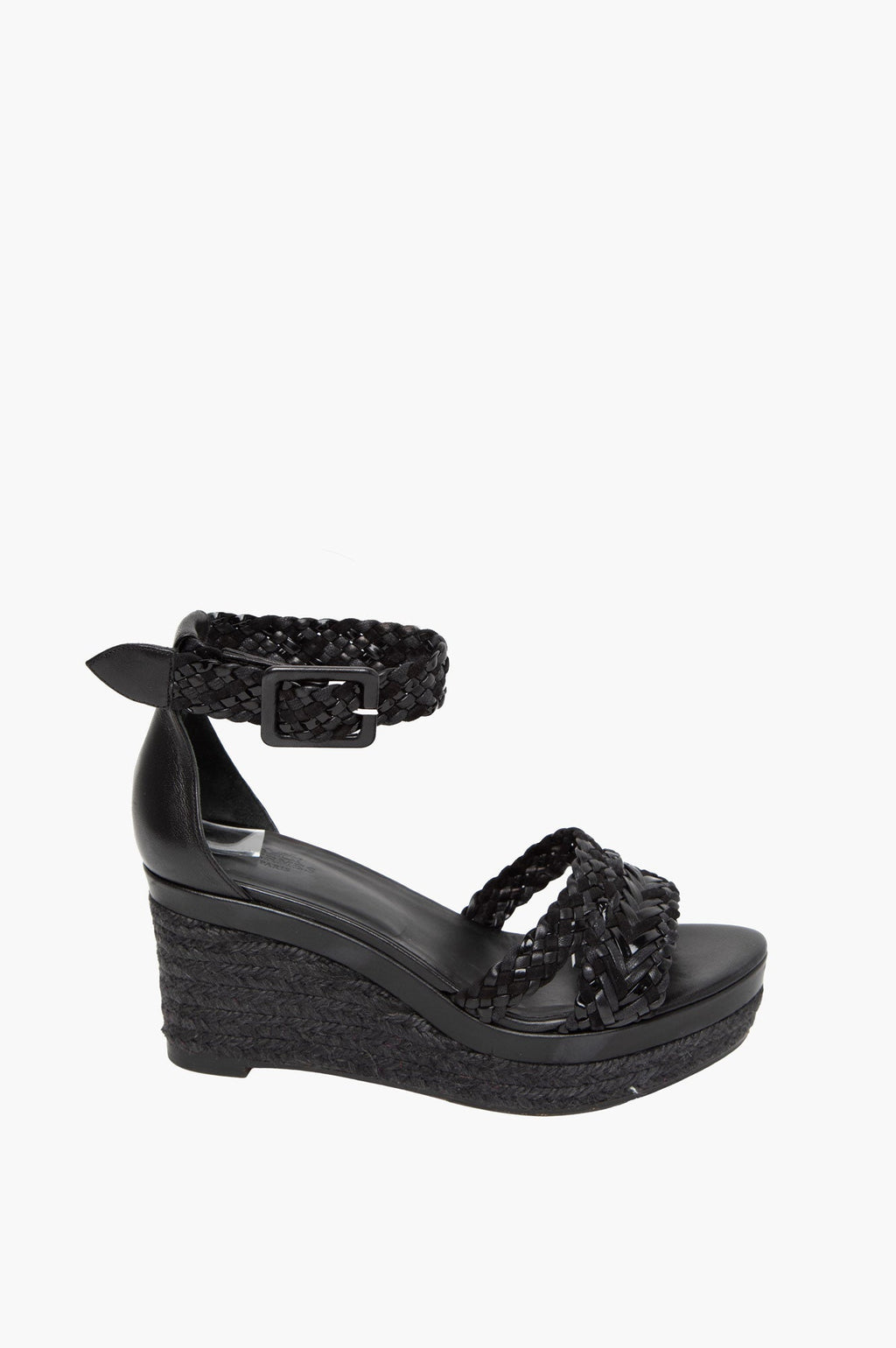 Hermes Black Leather Wedge Sandals Size 38