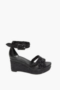 Hermes Black Leather Wedge Sandals Size 38