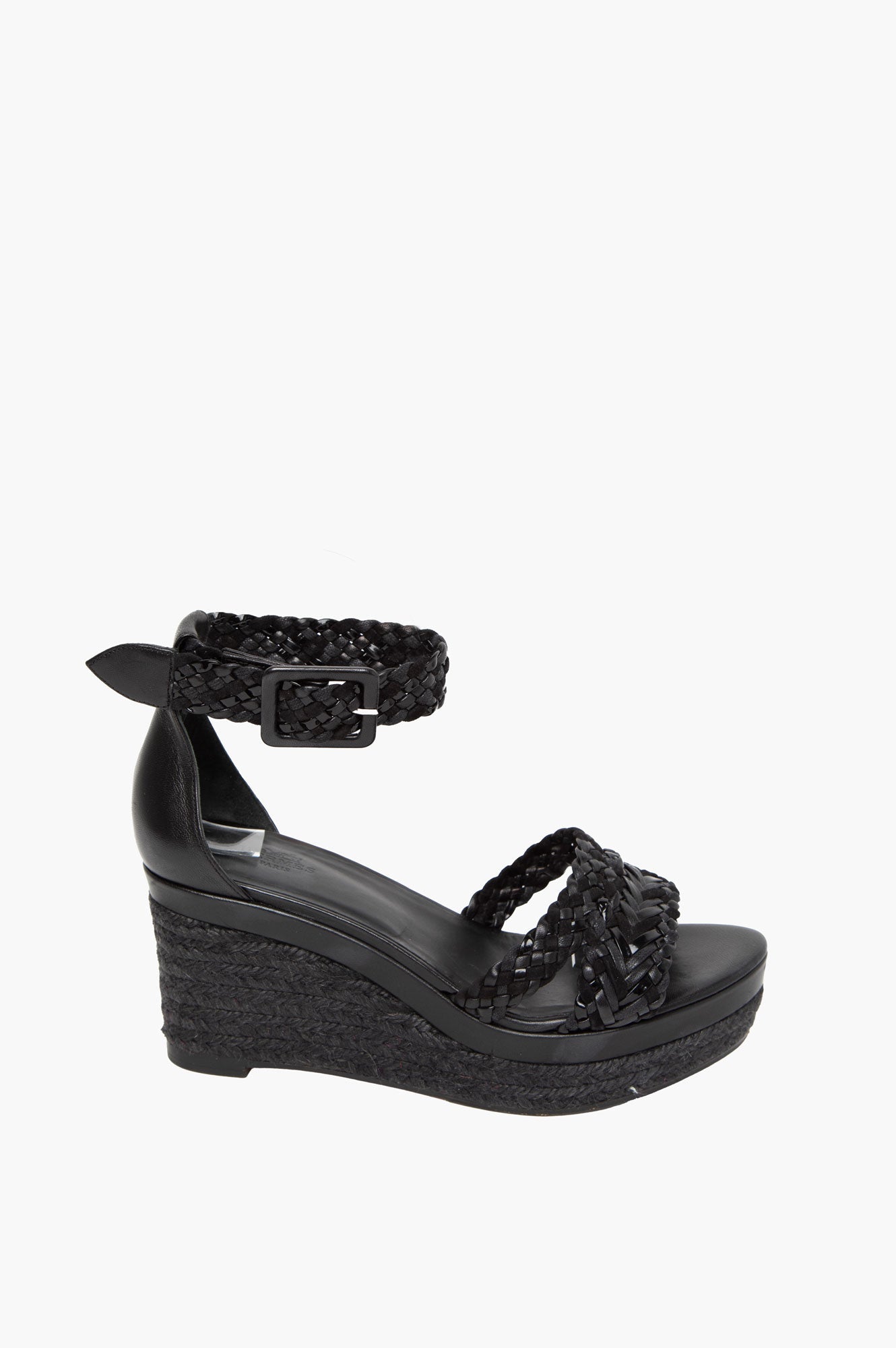 Hermes Black Leather Wedge Sandals Size 38