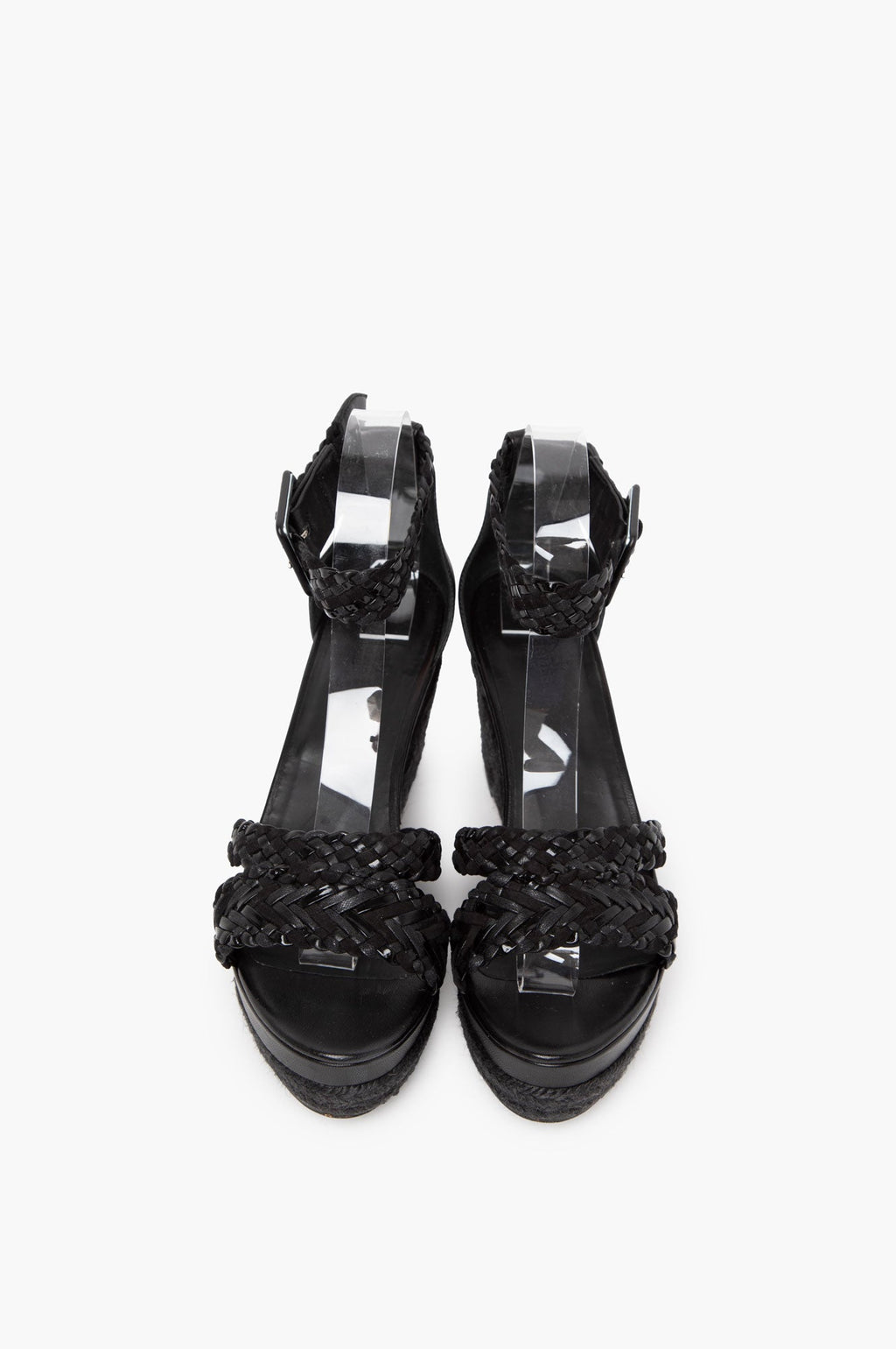 Hermes Black Leather Wedge Sandals Size 38