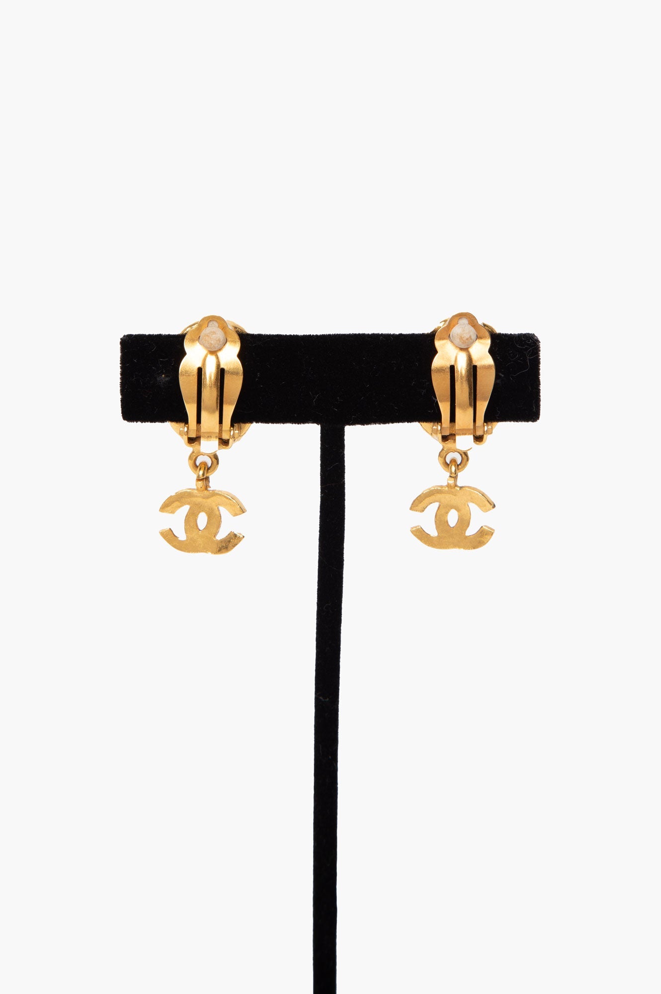 Chanel Green Jade Gold Plated Clip Earrings