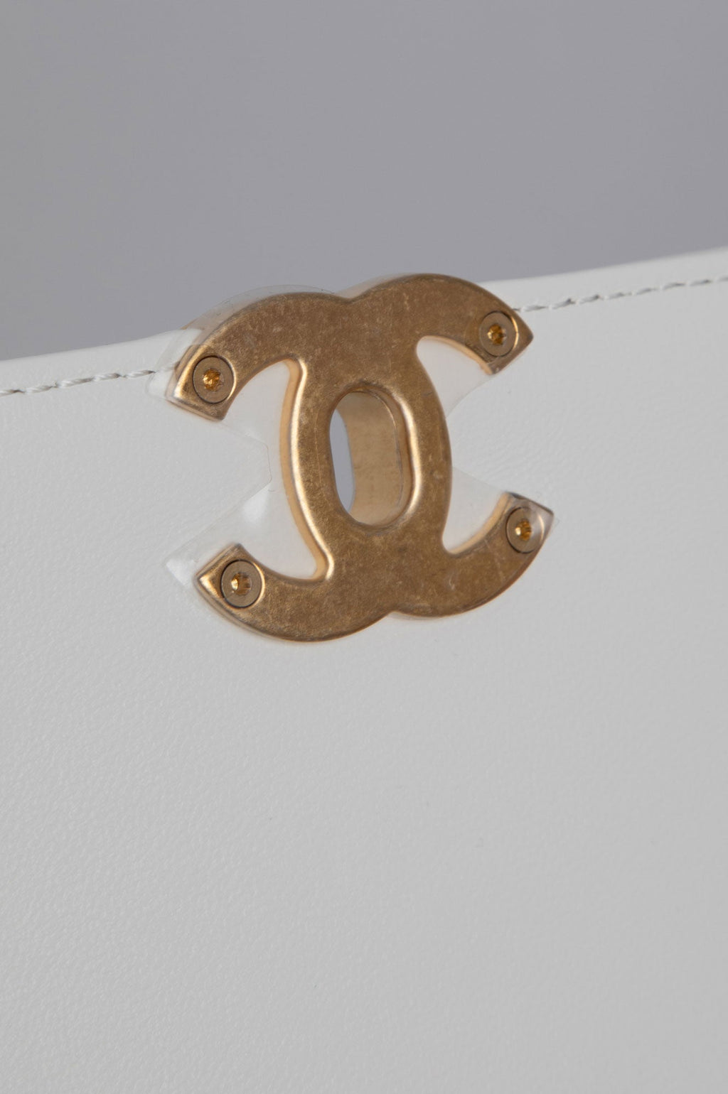 Chanel White Crystal Logo Gold Chain Flap Bag