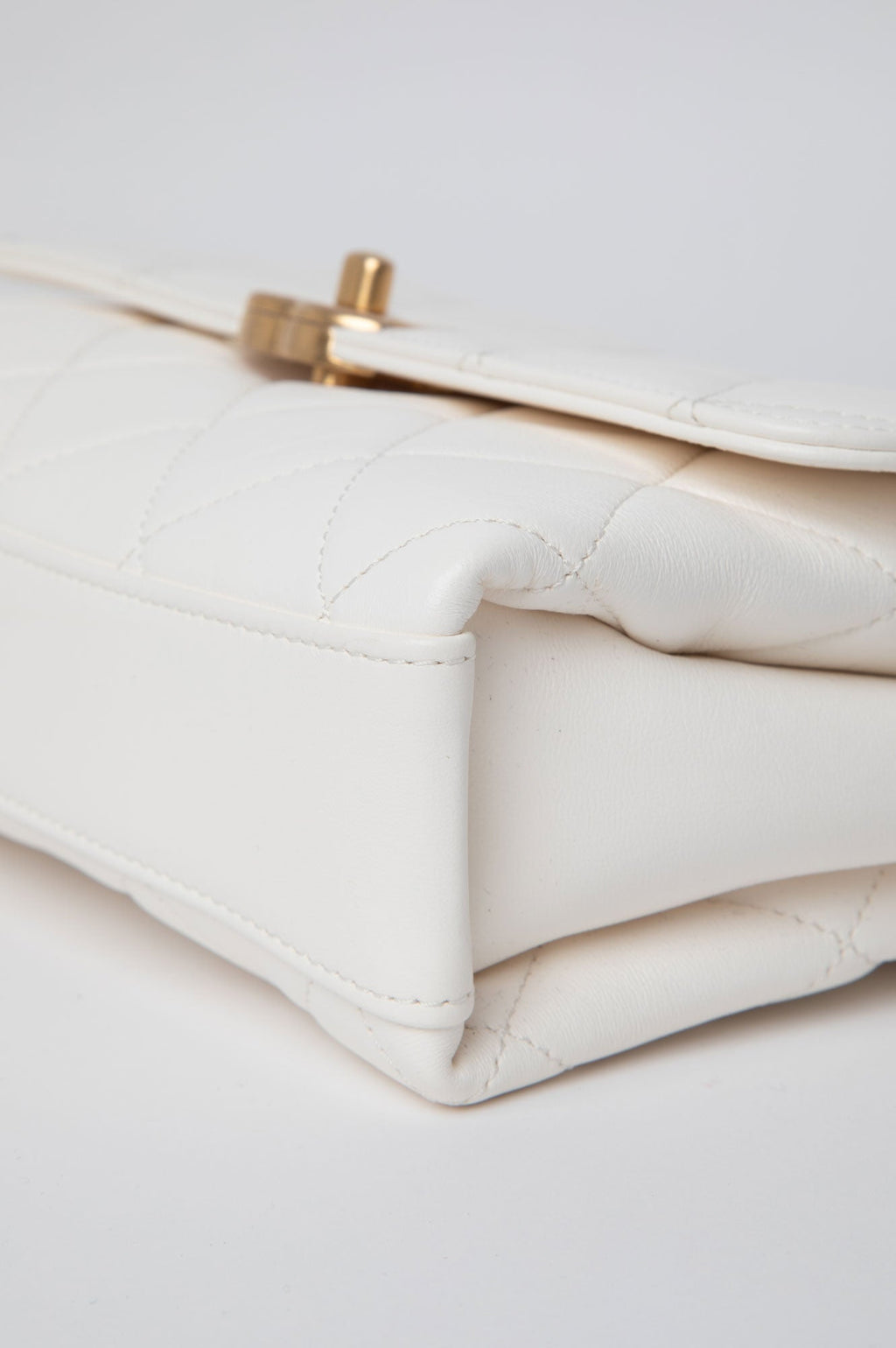 Chanel White Crystal Logo Gold Chain Flap Bag
