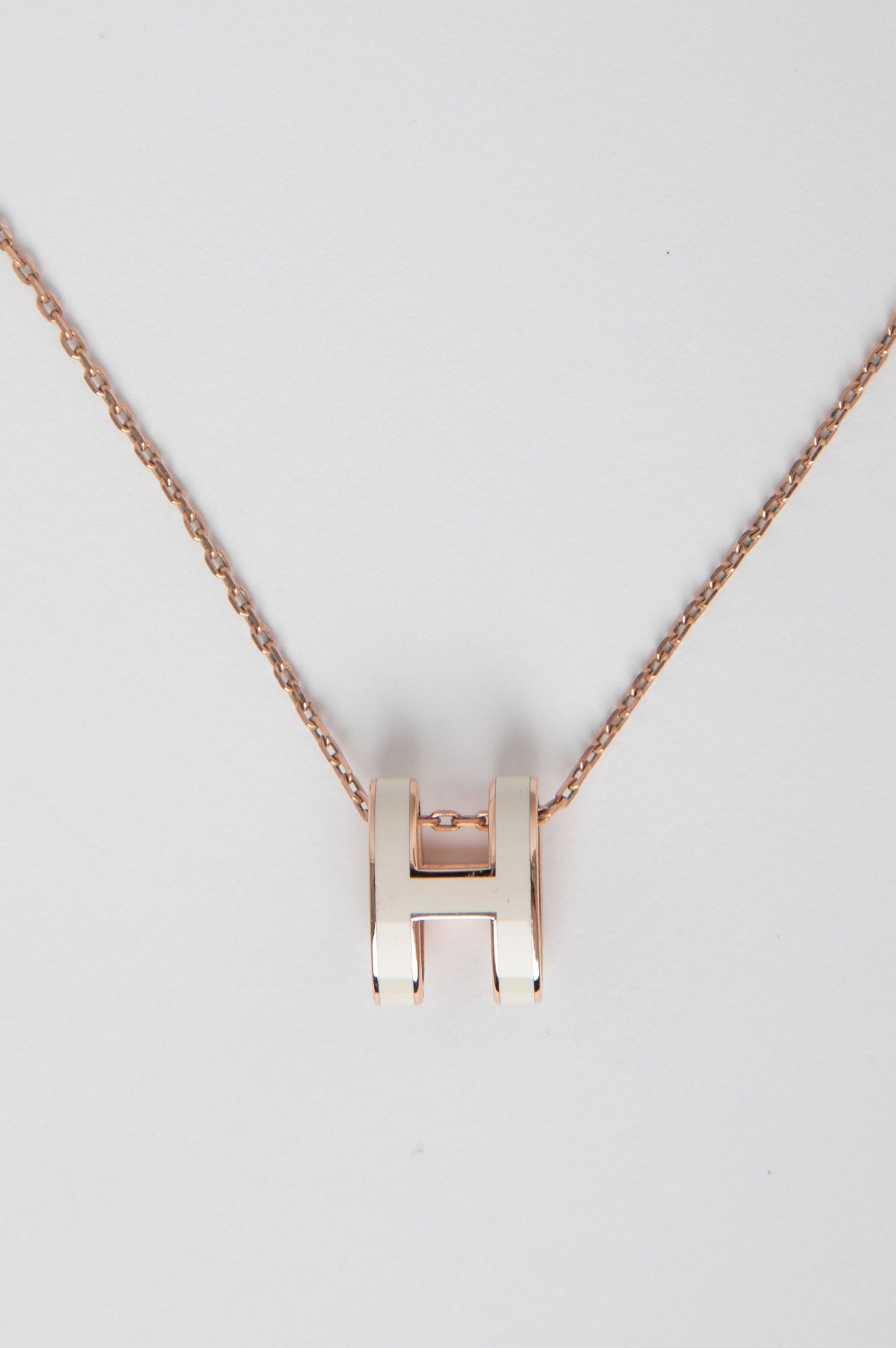 Hermes Rose Gold White H Necklace