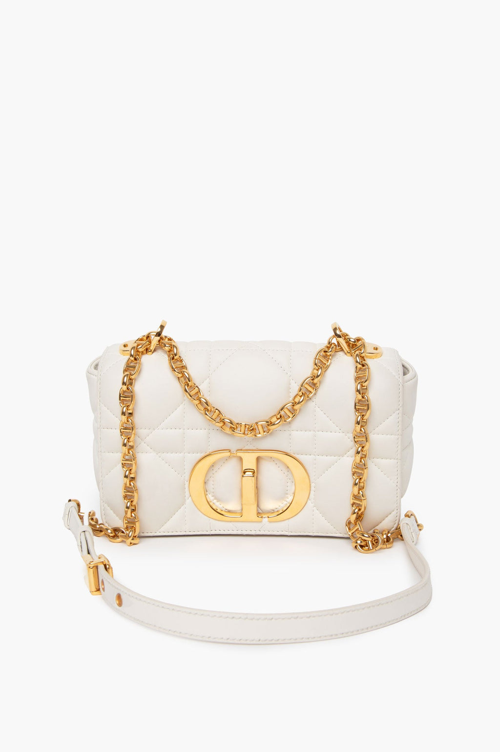 Christian Dior White Small Caro Bag Quilted Macrocannage Calfskin