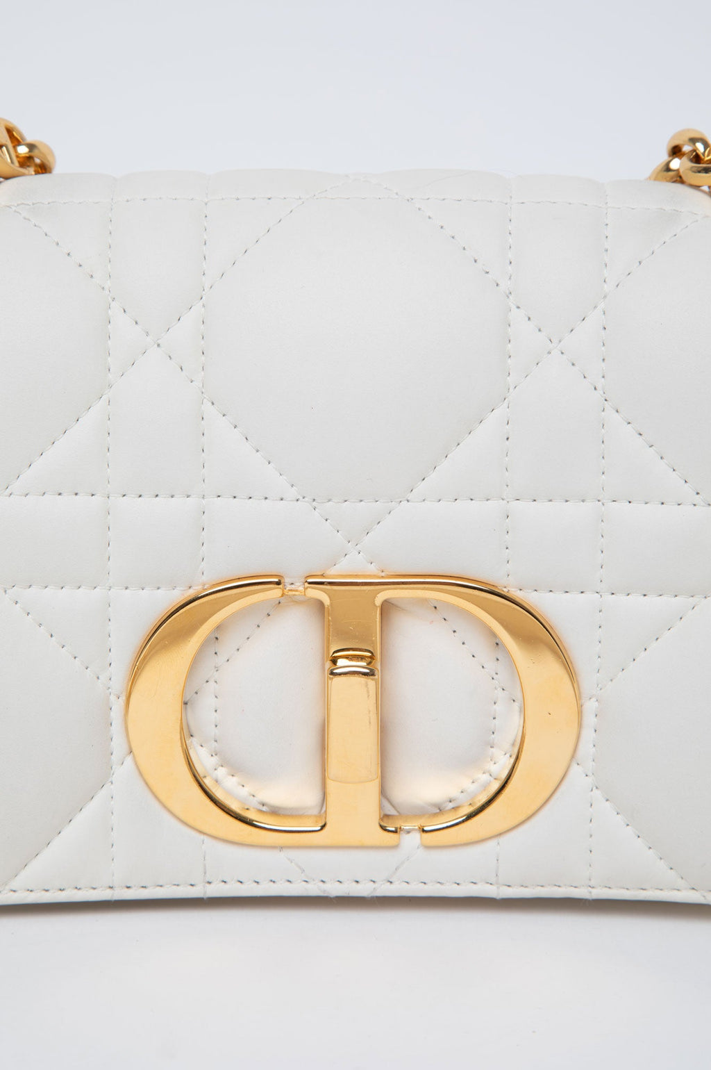 Christian Dior White Small Caro Bag Quilted Macrocannage Calfskin