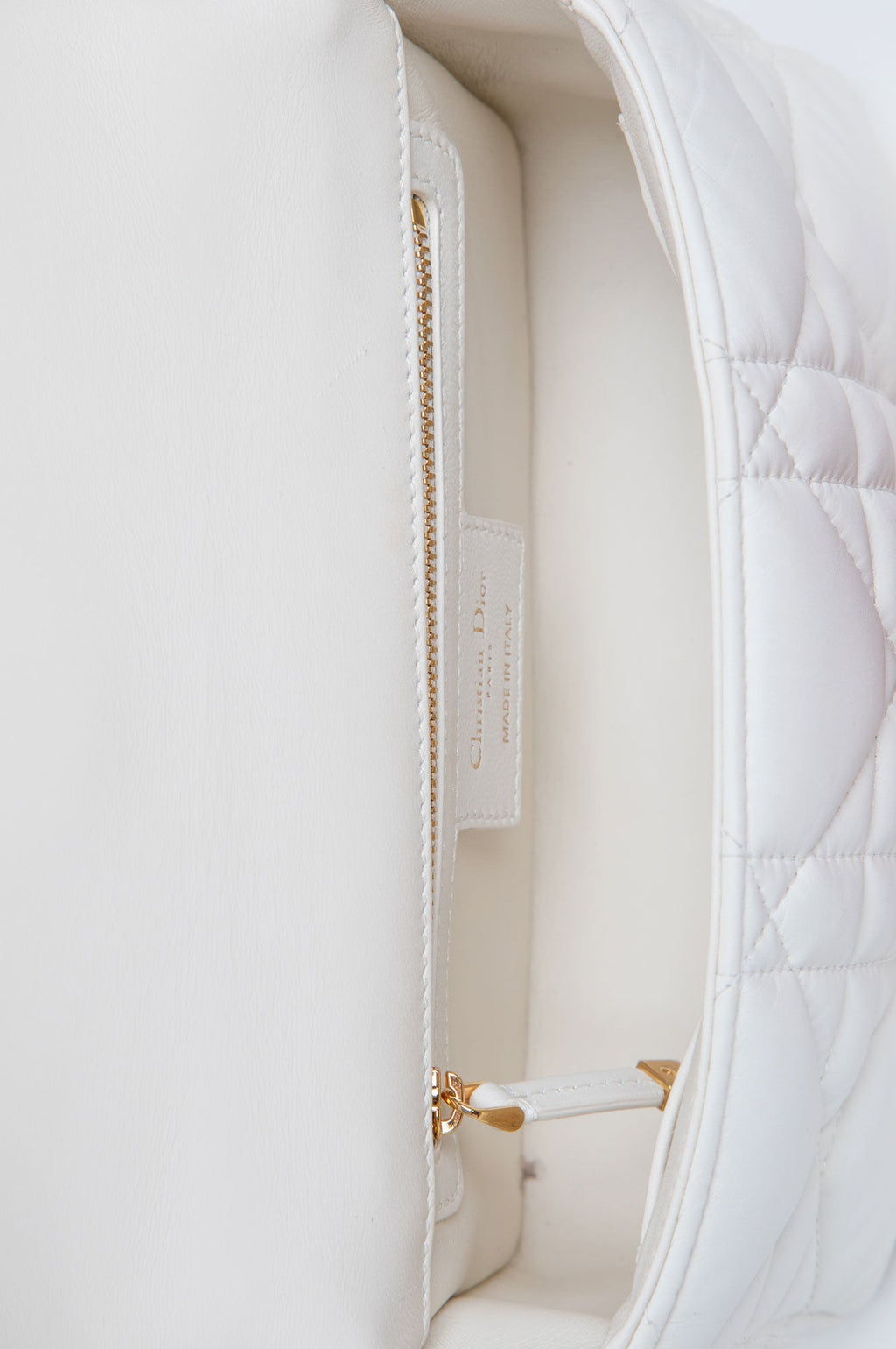 Christian Dior White Small Caro Bag Quilted Macrocannage Calfskin