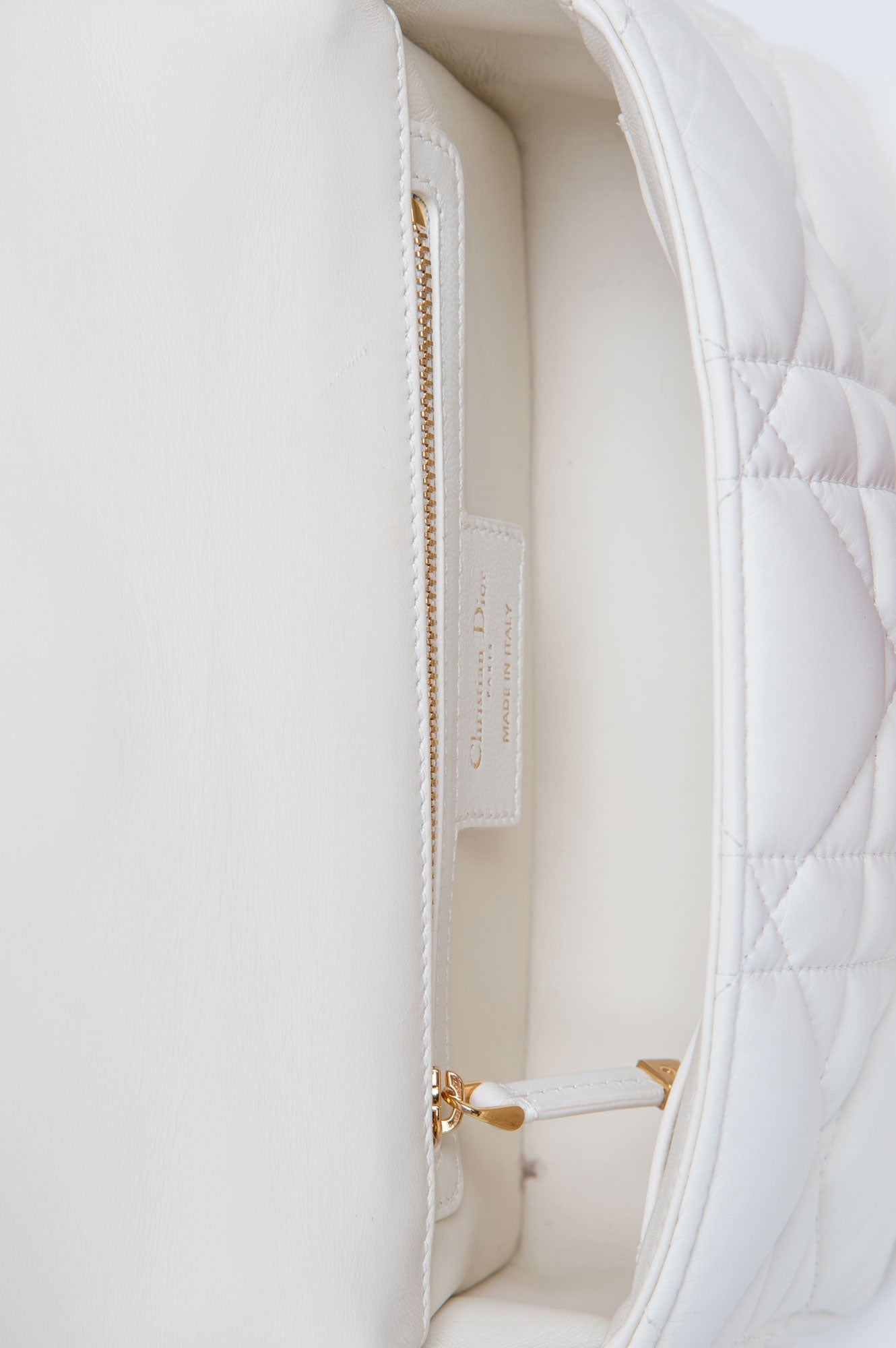 Christian Dior White Small Caro Bag Quilted Macrocannage Calfskin