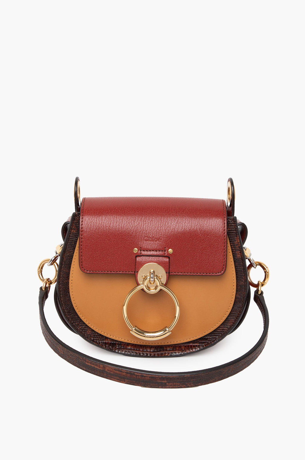 Chloe Brown Calfskin Lizard Embossed Small Crossbody Bag