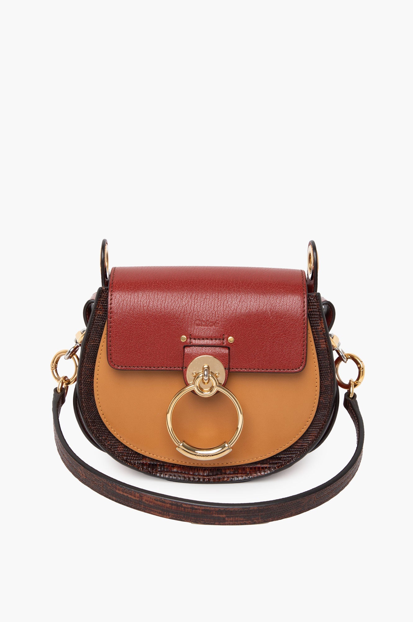 Chloe Brown Calfskin Lizard Embossed Small Crossbody Bag