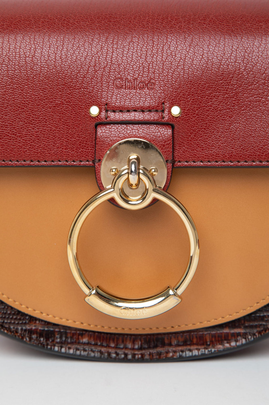 Chloe Brown Calfskin Lizard Embossed Small Crossbody Bag