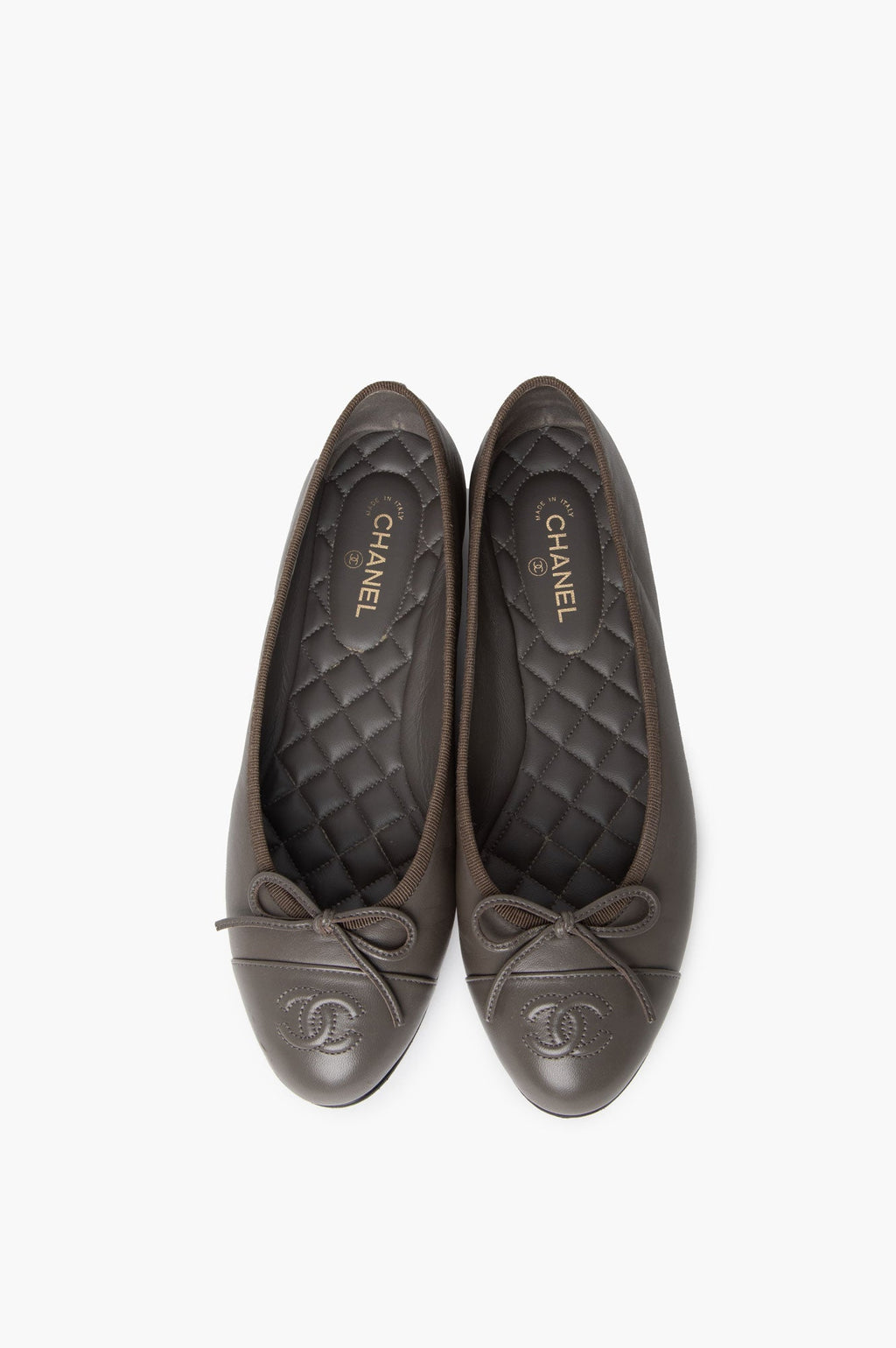 Chanel Dark Grey Leather Ballet Flats Size 37.5C