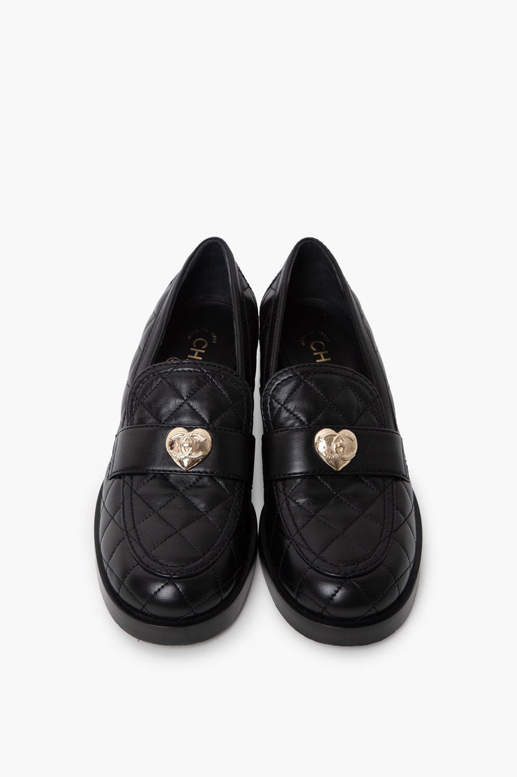 Chanel Black 2023 Cruise Quilted CC Heart Loafer Size 38.5