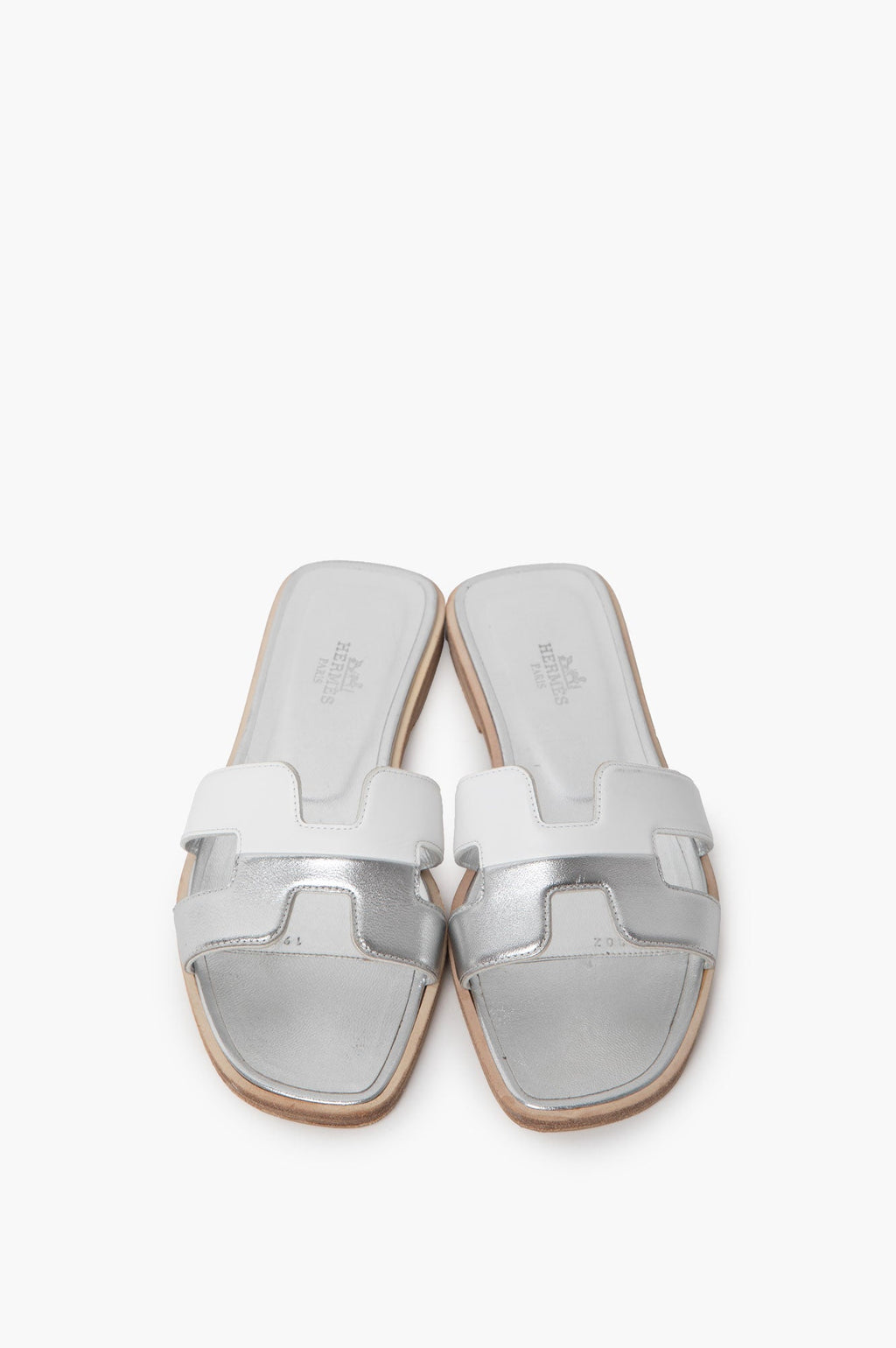 Hermes Silver White Oran Sandals Size 36