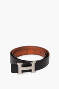 Hermes Black/Orange Silver H Buckle Belt Size 95