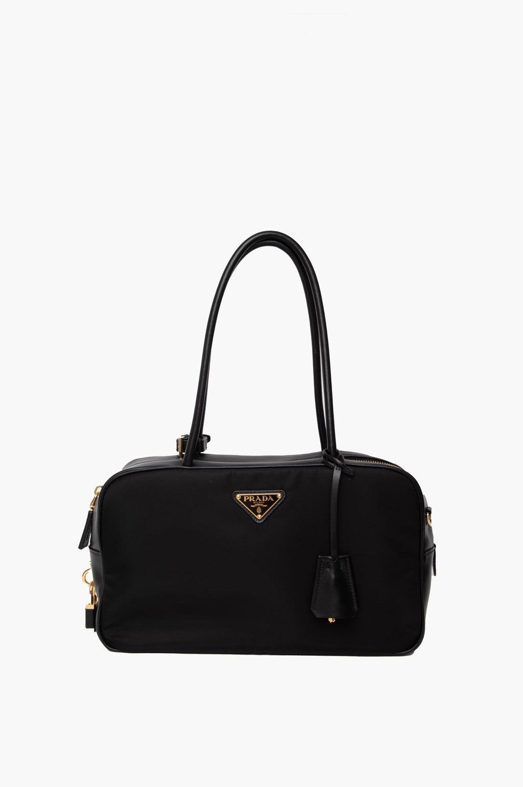 Prada Black Re-Nylon and Leather Top Handle Bag