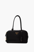 Prada Black Re-Nylon and Leather Top Handle Bag