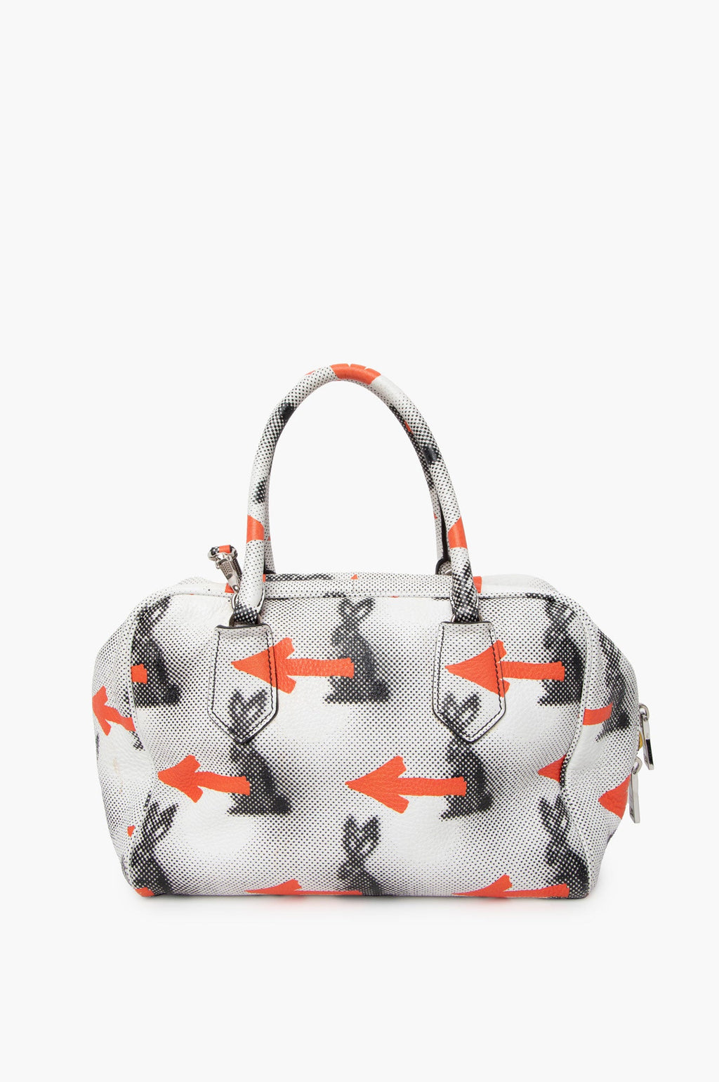 Prada White Leather Rabbit-print Top Handle Bag