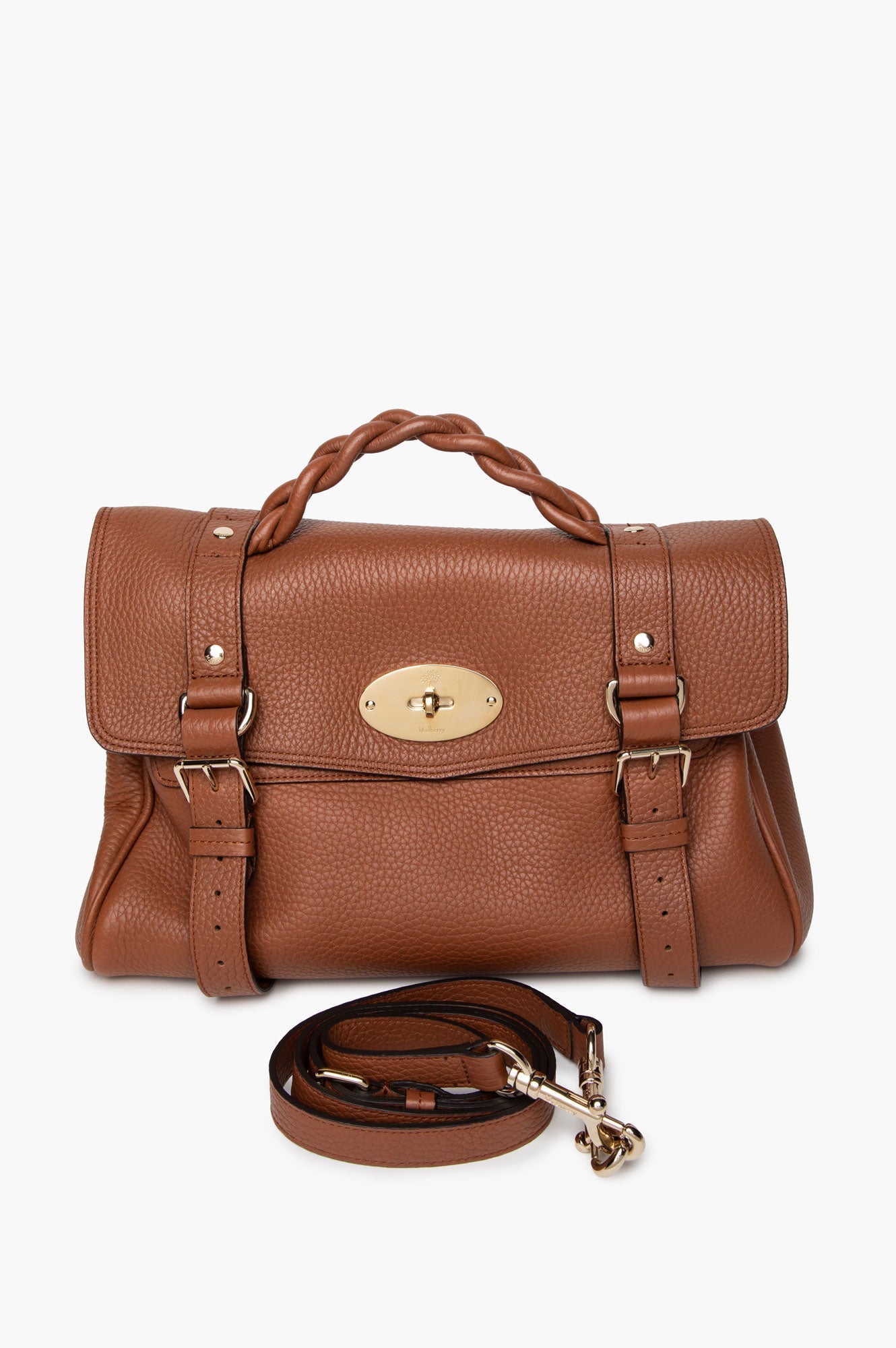 Mulberry Tobacco Brown Pebbled Leather Alexa Satchel