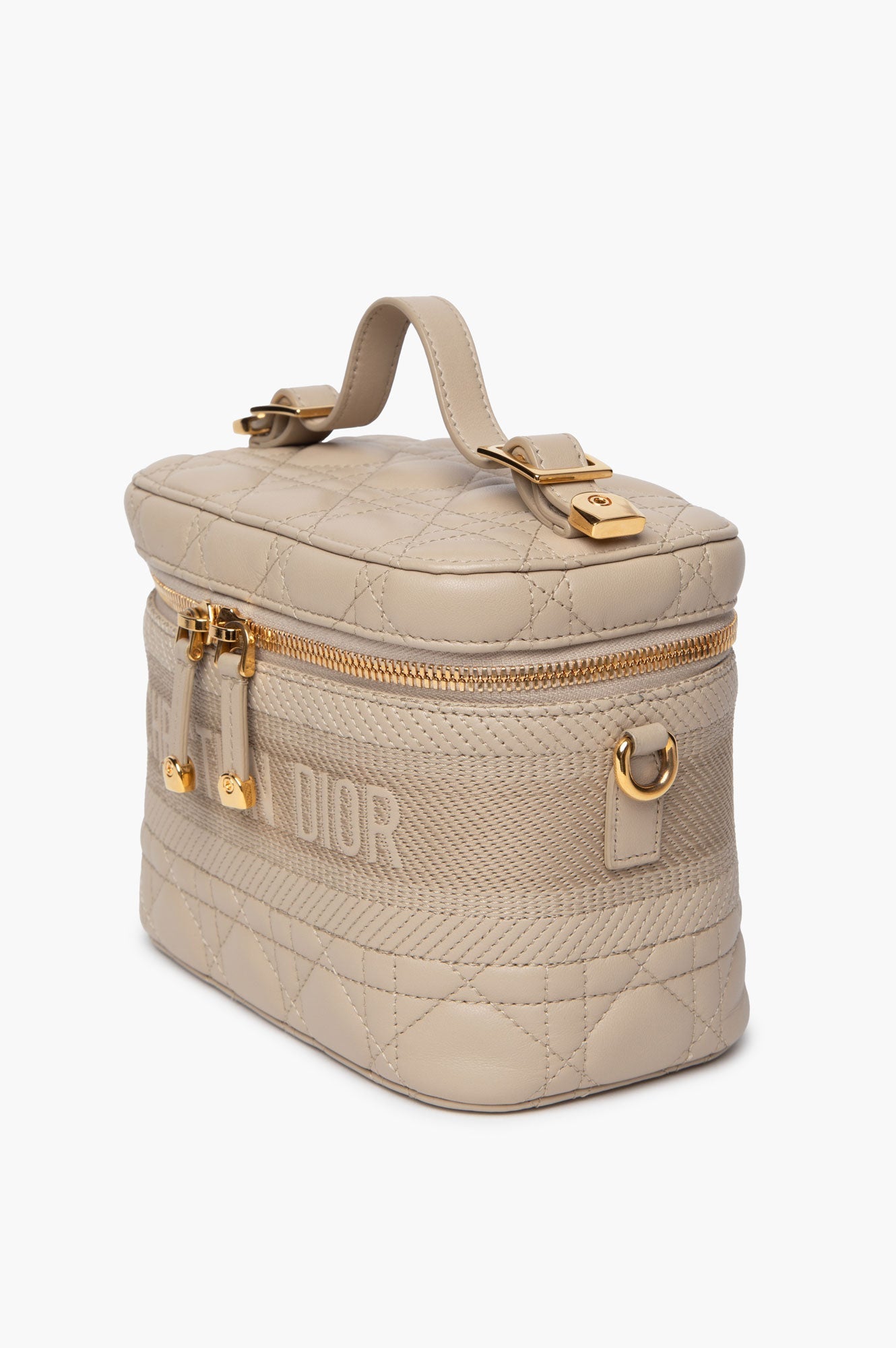 Christian Dior Beige Cannage Lambskin Travel Vanity Bag