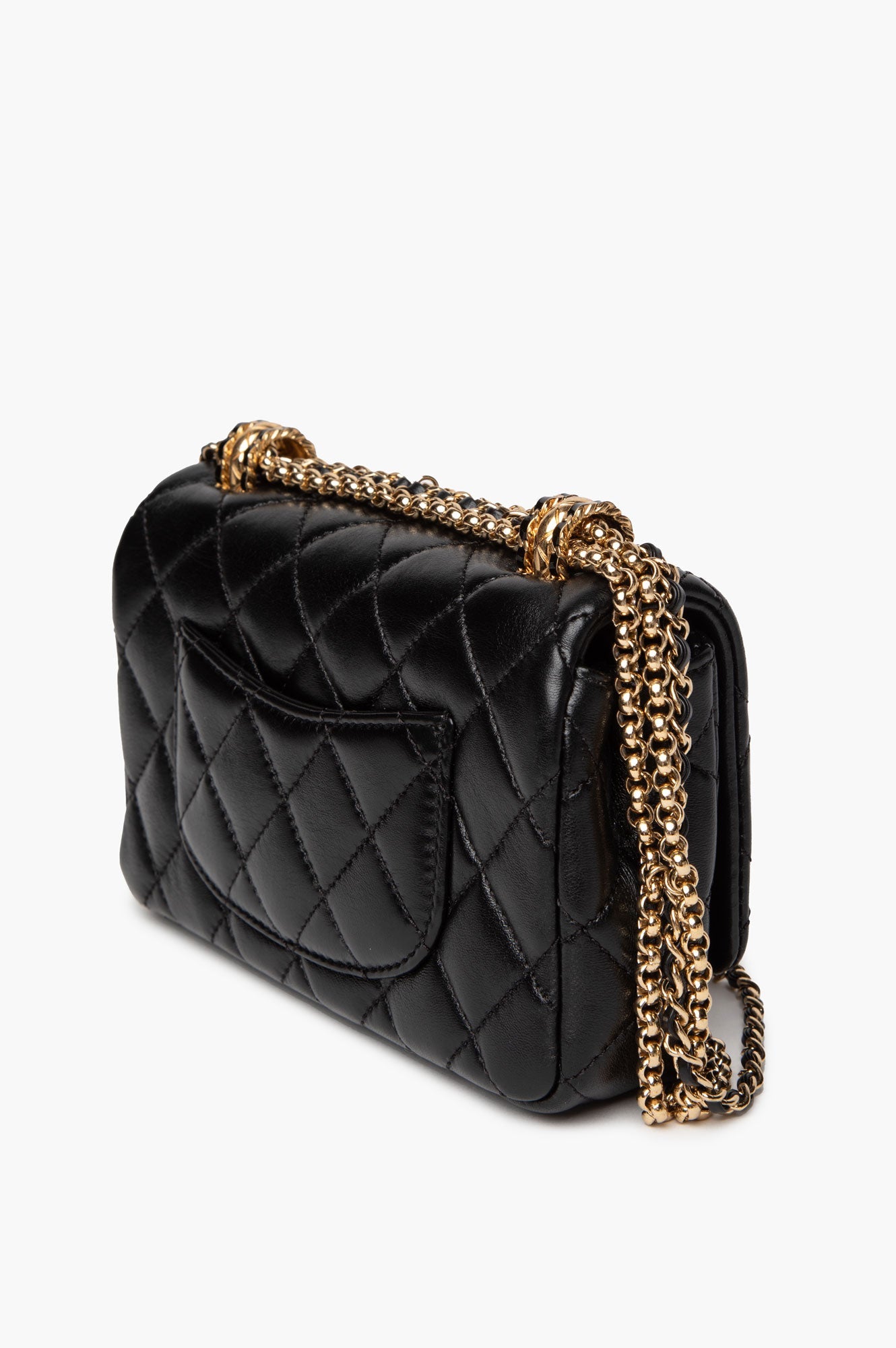 Chanel 24A Black Shiny Lambskin Gold Chain Mini Flap Bag