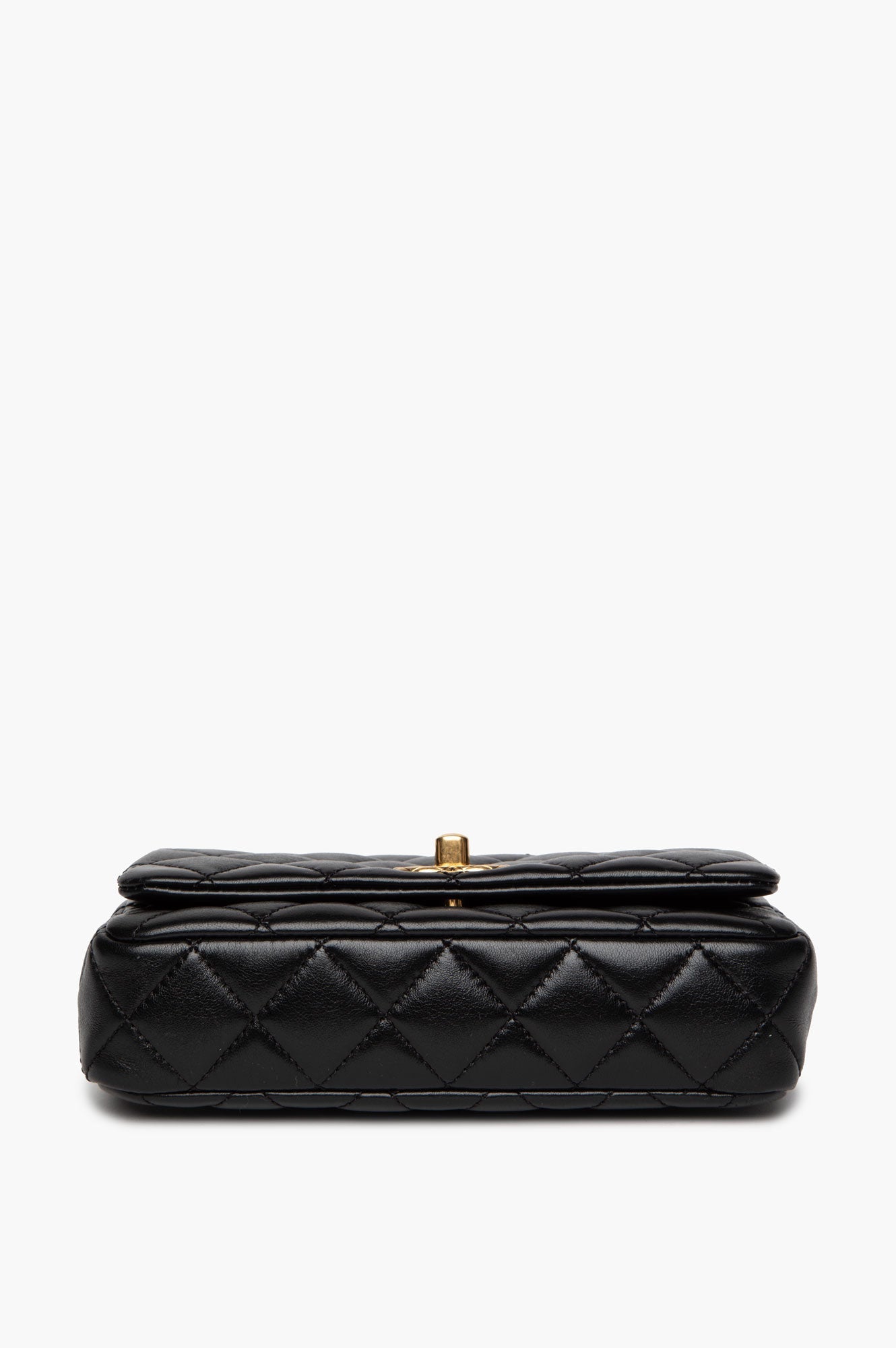 Chanel 24A Black Shiny Lambskin Gold Chain Mini Flap Bag
