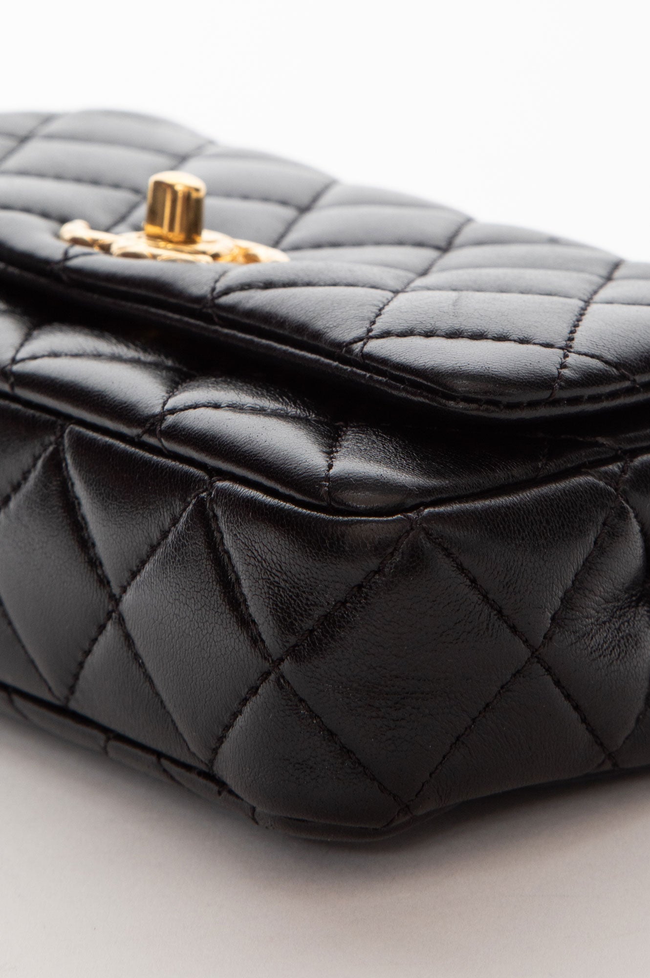 Chanel 24A Black Shiny Lambskin Gold Chain Mini Flap Bag