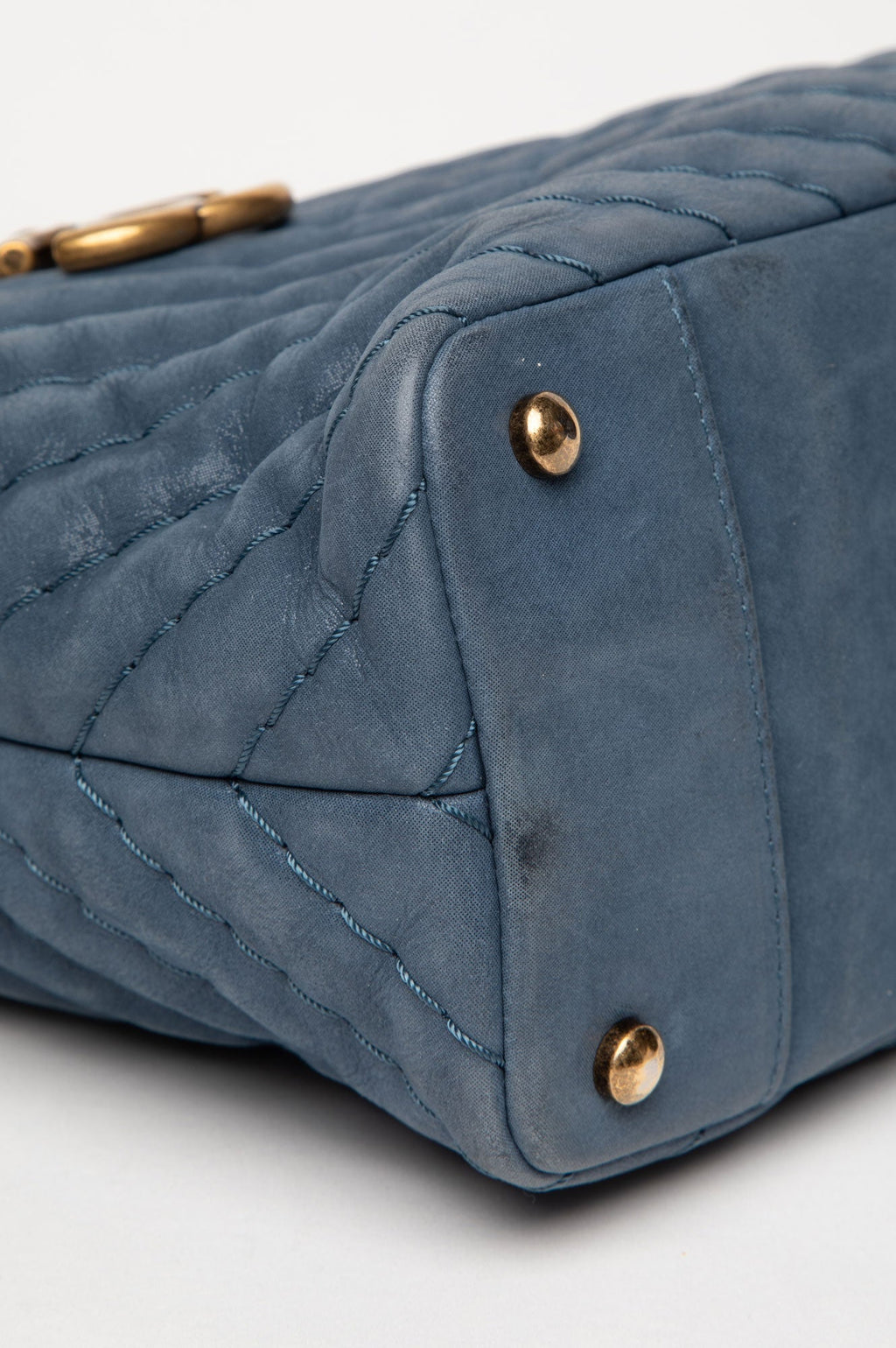 Chanel Denim Blue Iridescent Chevron Quilted Leather Surpique Tote