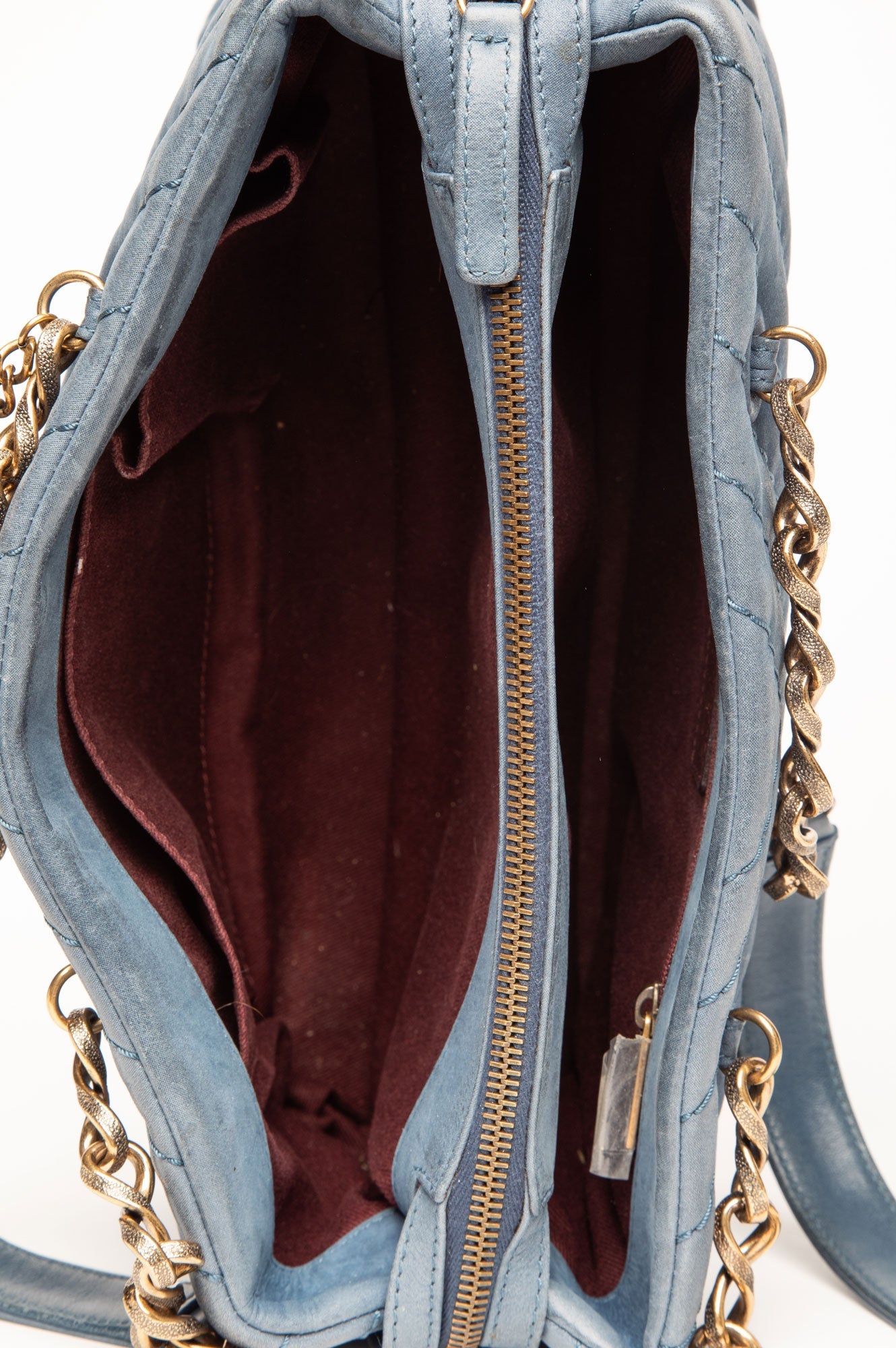 Chanel Denim Blue Iridescent Chevron Quilted Leather Surpique Tote