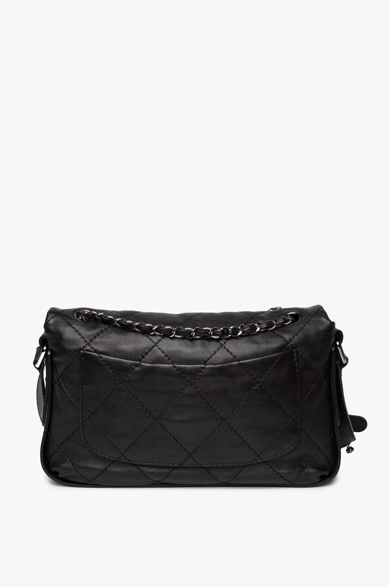 Chanel Black Lambskin CC Curved Flap Messenger Bag
