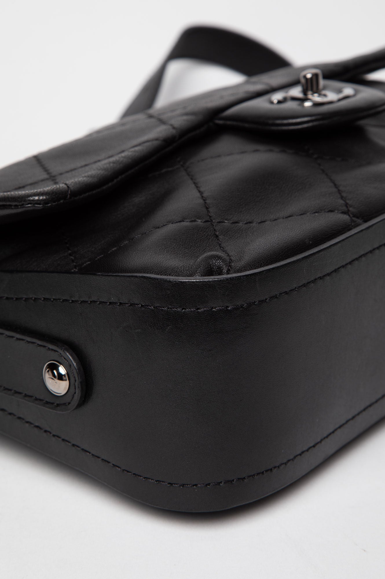 Chanel Black Lambskin CC Curved Flap Messenger Bag
