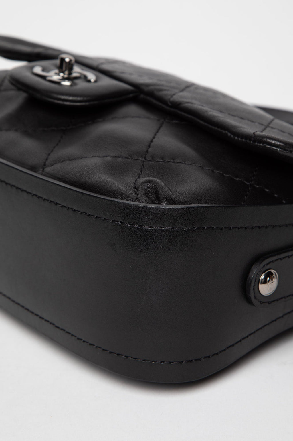 Chanel Black Lambskin CC Curved Flap Messenger Bag