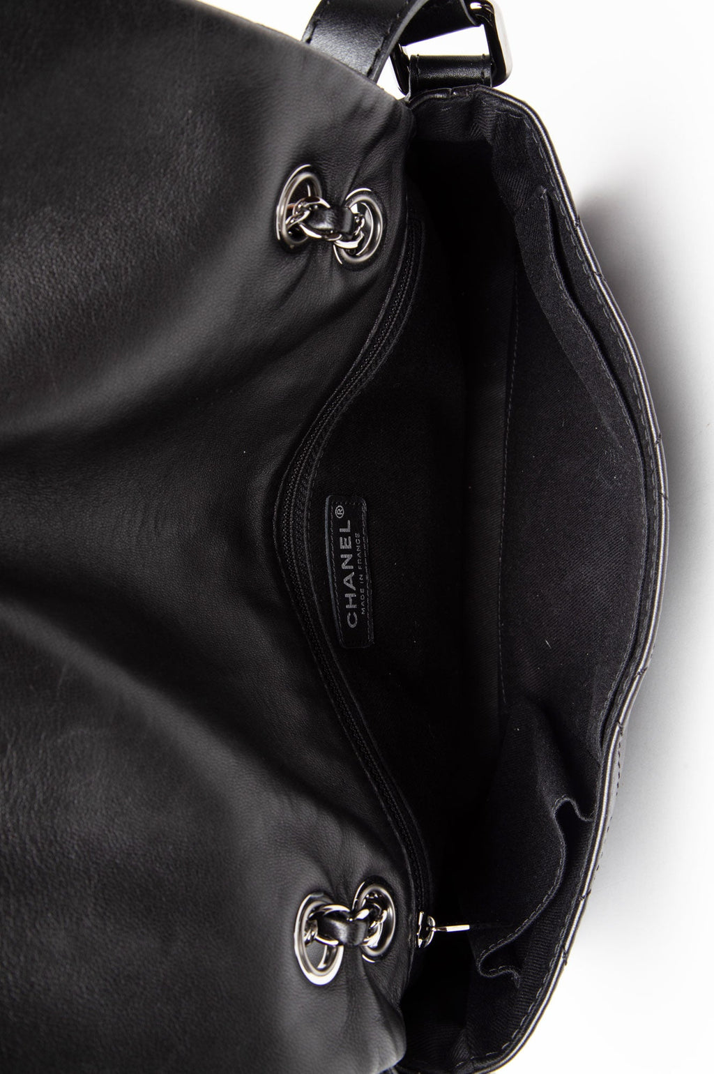 Chanel Black Lambskin CC Curved Flap Messenger Bag