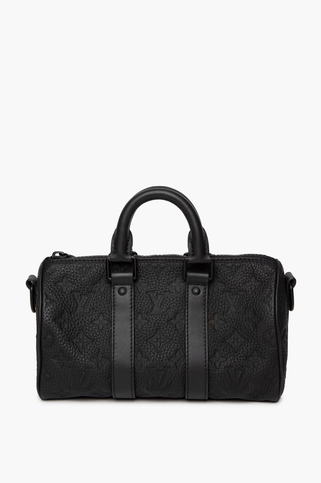 Louis Vuitton Matte Black Taurillon Monogram Leather Keepall Bandoulière 25