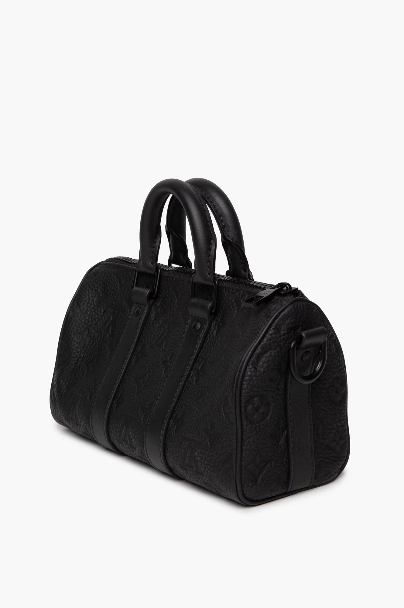 Louis Vuitton Matte Black Taurillon Monogram Leather Keepall Bandoulière 25