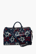 Gucci Blue Graffiti Print Leather GucciGhost Weekender Duffle Bag