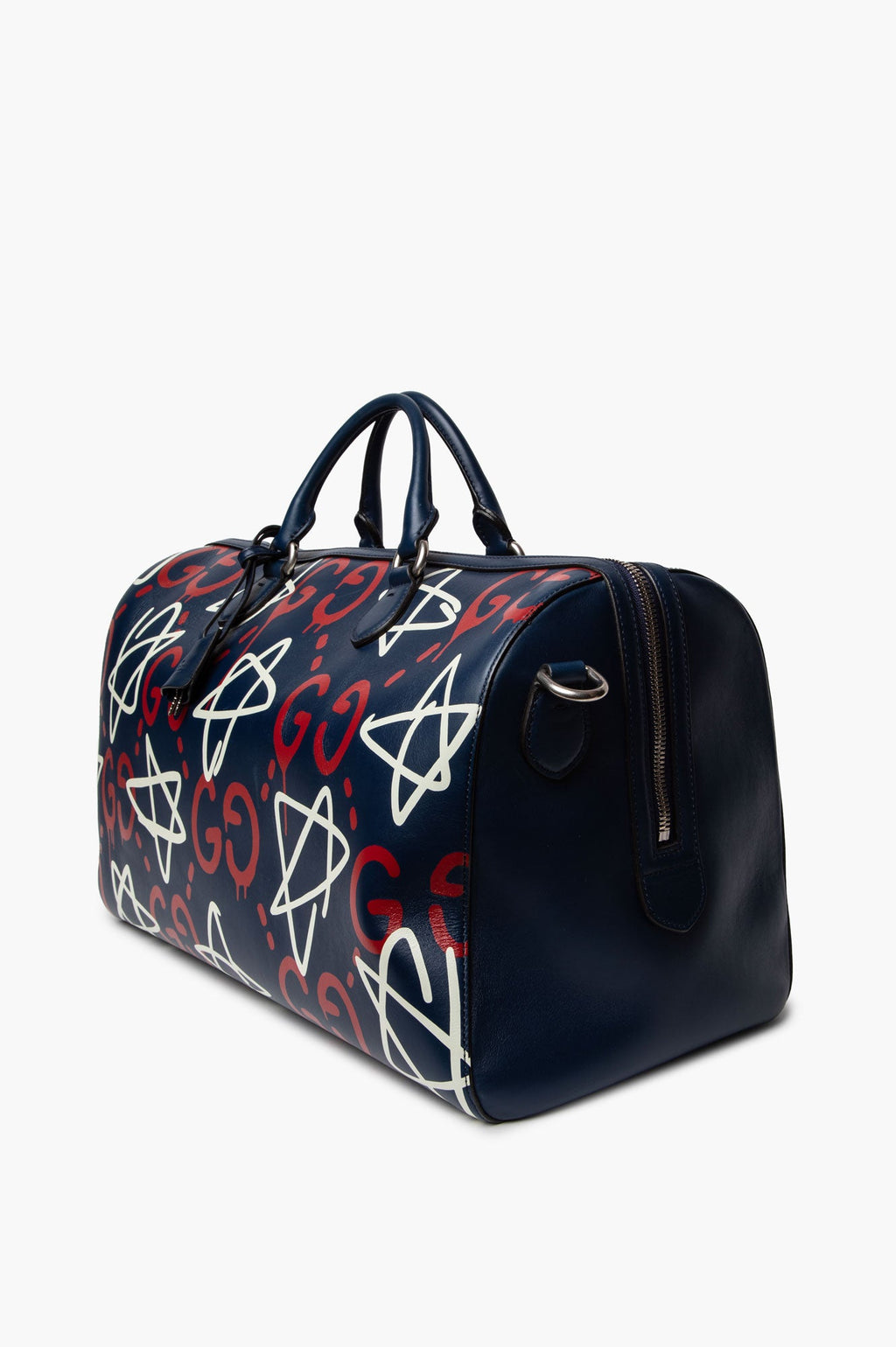 Gucci Blue Graffiti Print Leather GucciGhost Weekender Duffle Bag