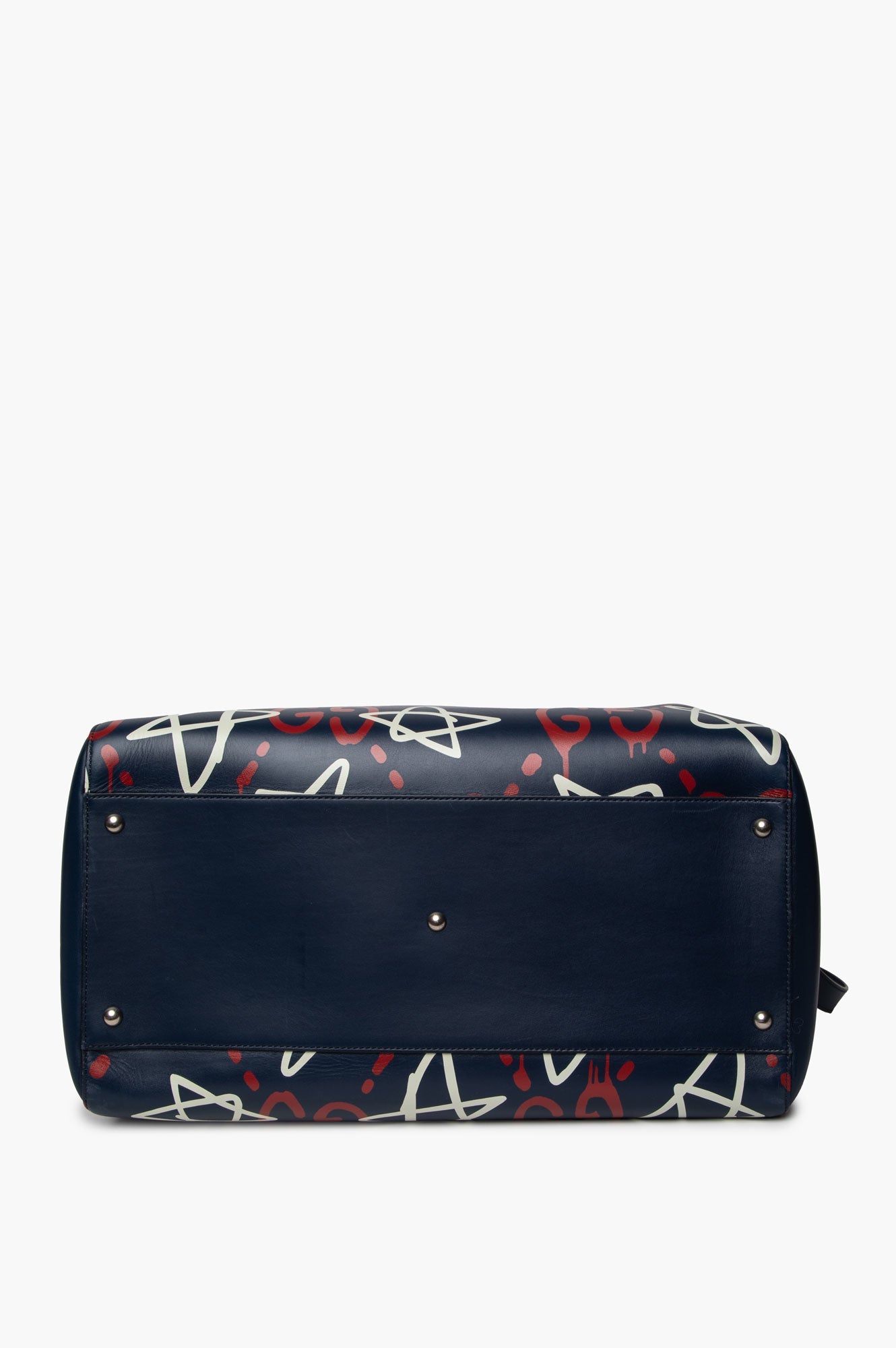 Gucci Blue Graffiti Print Leather GucciGhost Weekender Duffle Bag