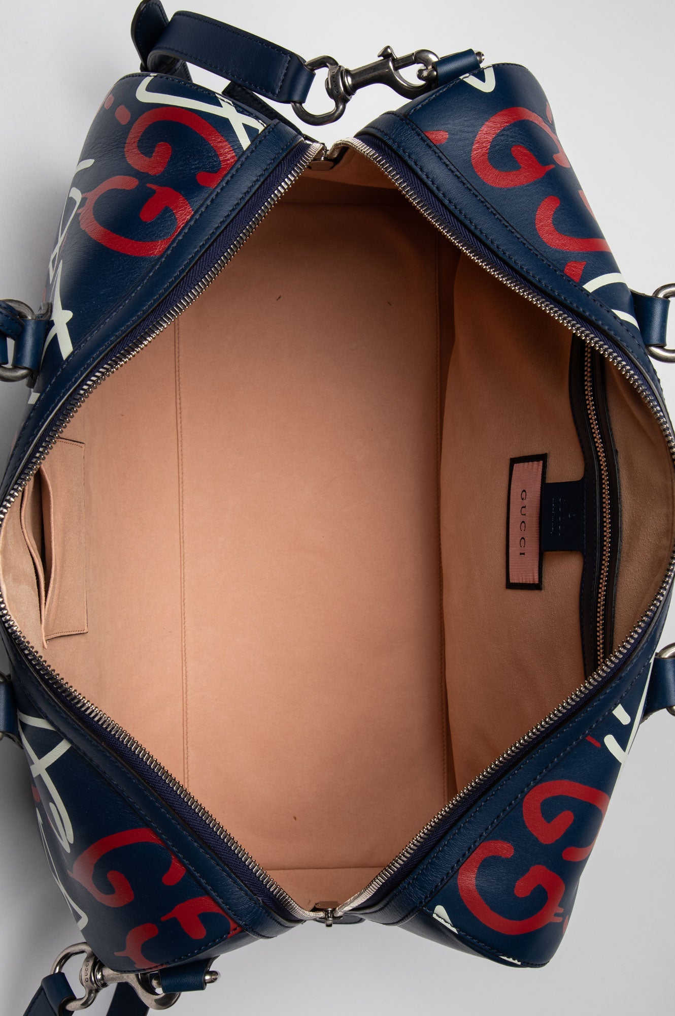 Gucci Blue Graffiti Print Leather GucciGhost Weekender Duffle Bag