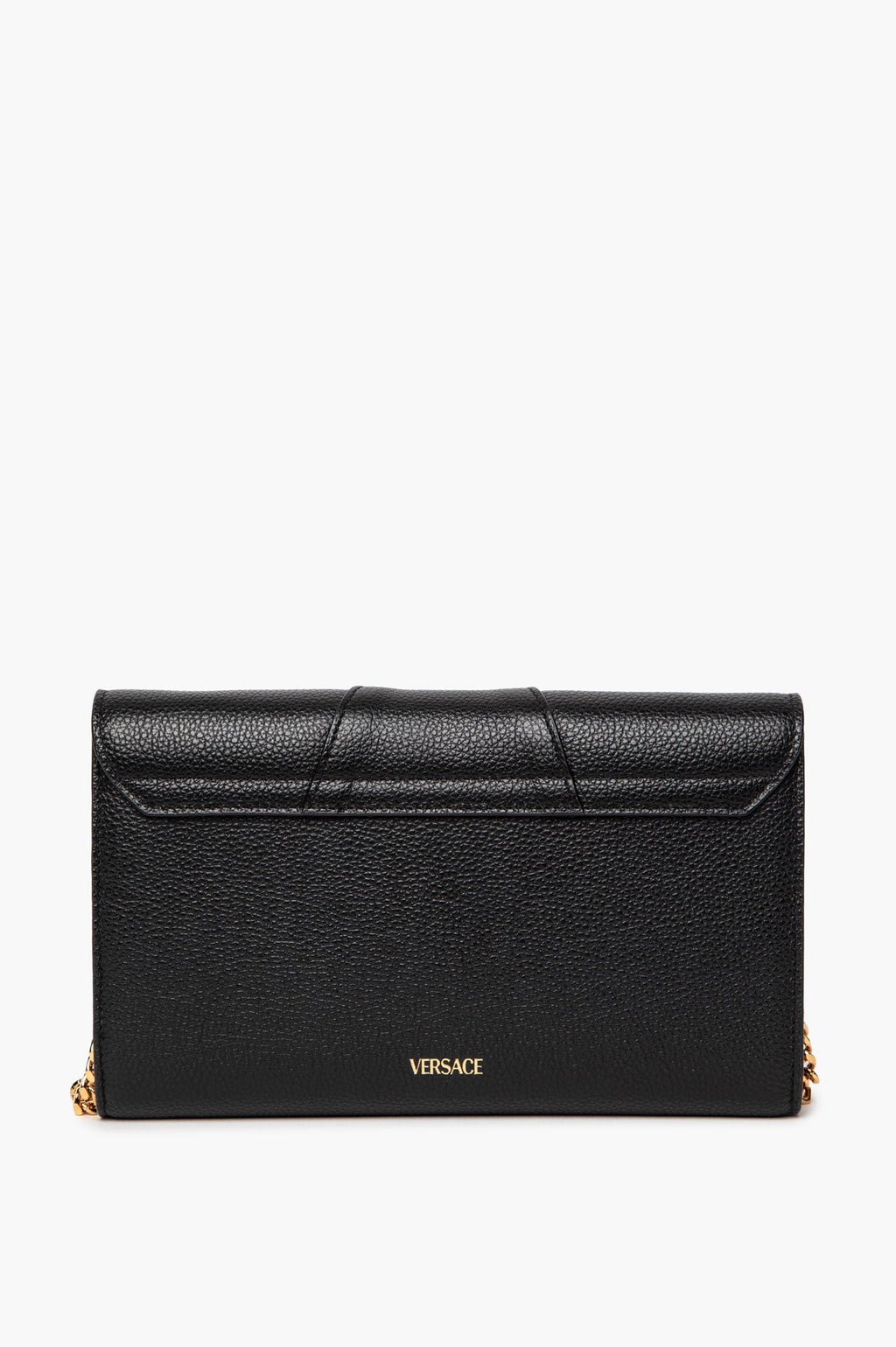 Versace Black Leather Virtus Flap Clutch Chain Bag