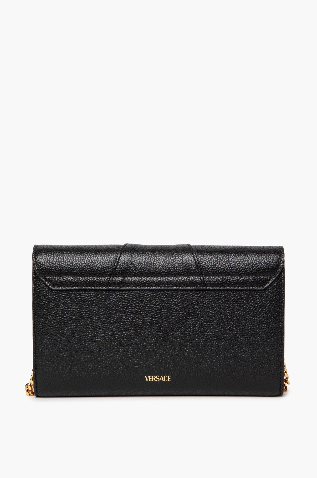 Versace Black Leather Virtus Flap Clutch Chain Bag