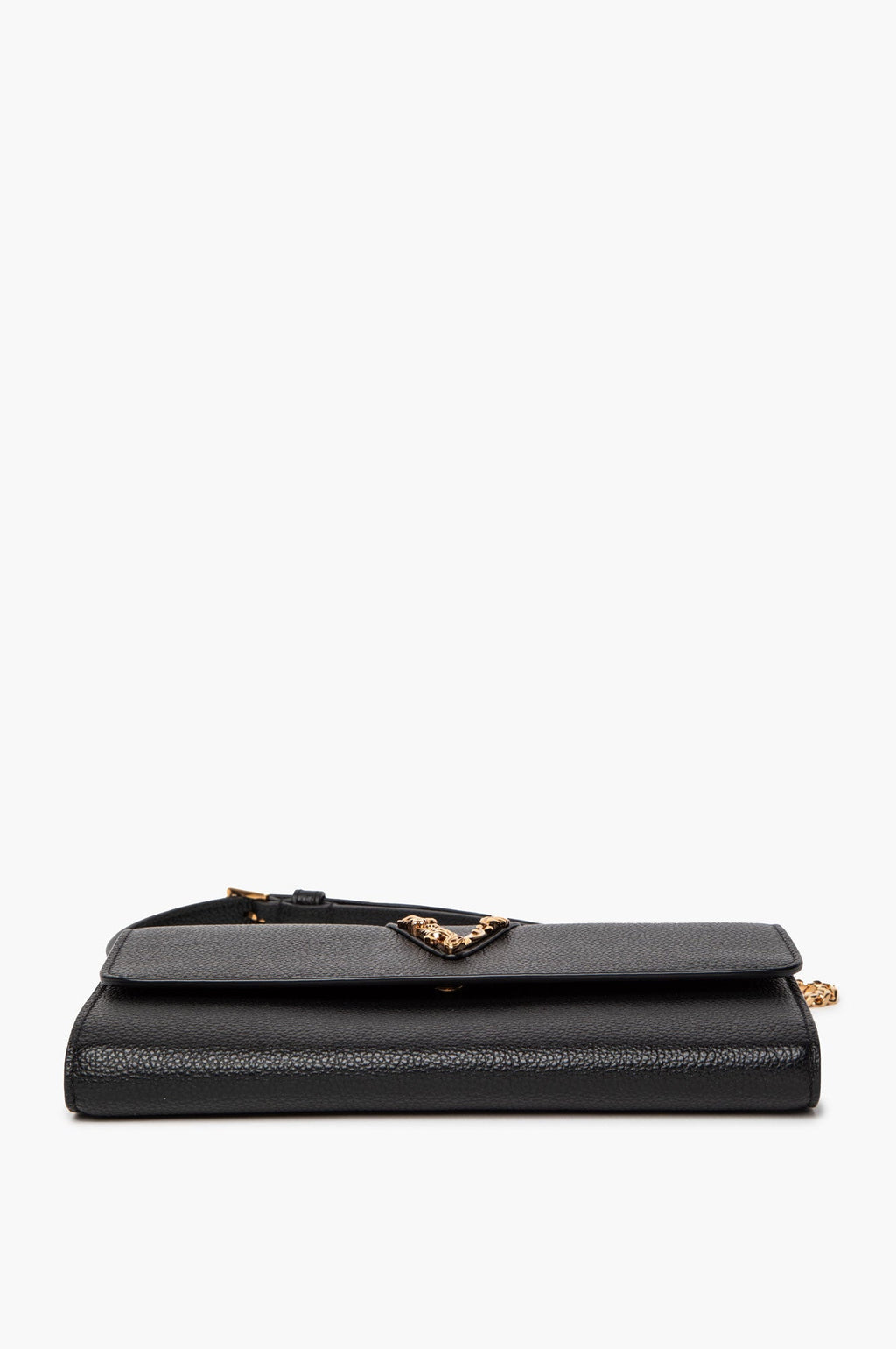 Versace Black Leather Virtus Flap Clutch Chain Bag