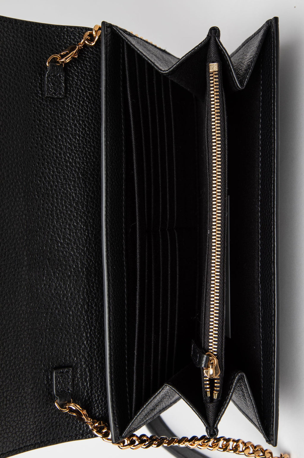 Versace Black Leather Virtus Flap Clutch Chain Bag