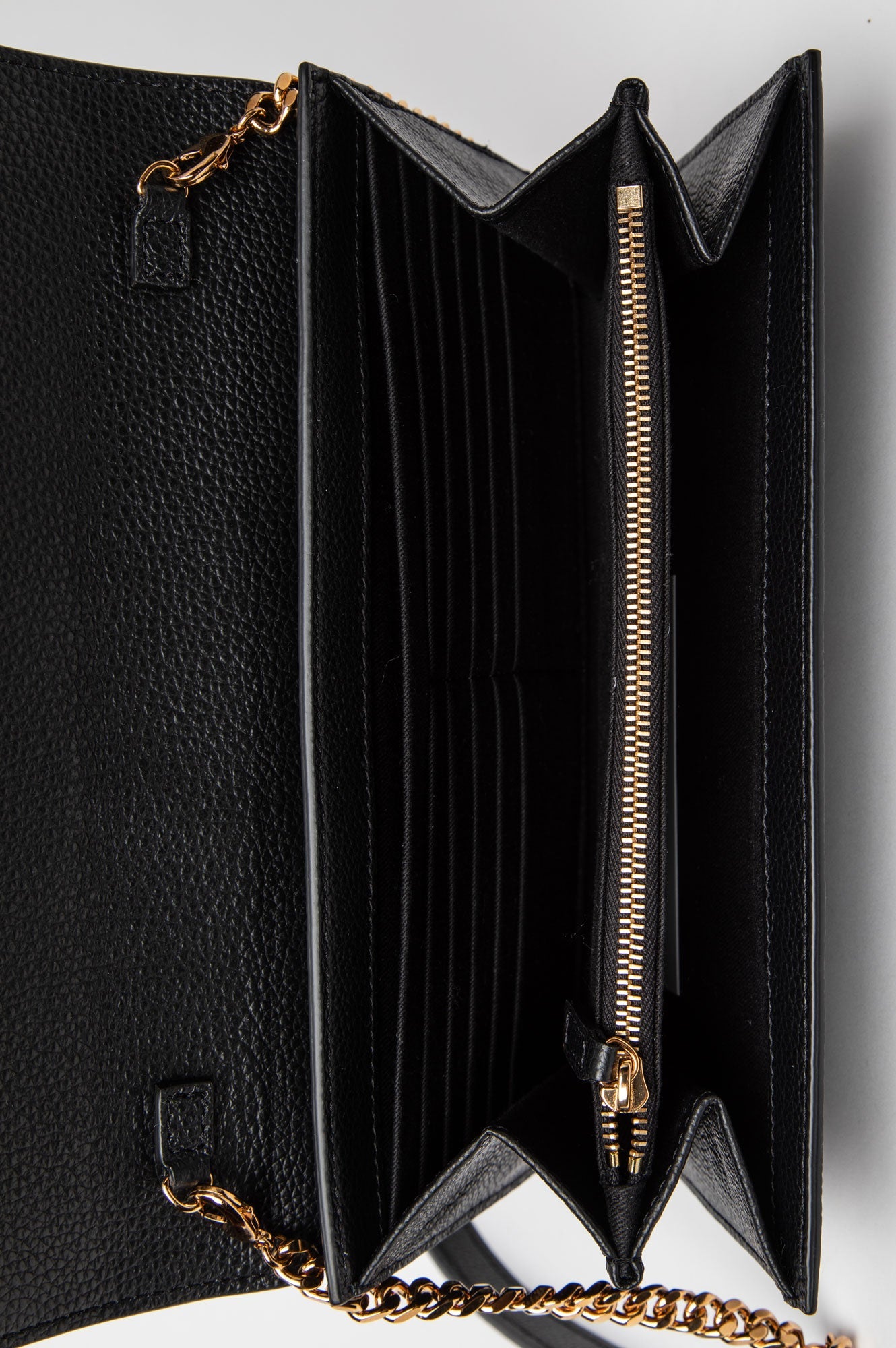 Versace Black Leather Virtus Flap Clutch Chain Bag